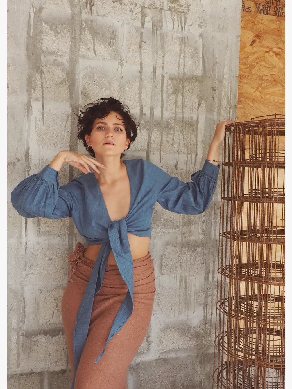 Adela Eco Hand Loomed Denim Tie Top