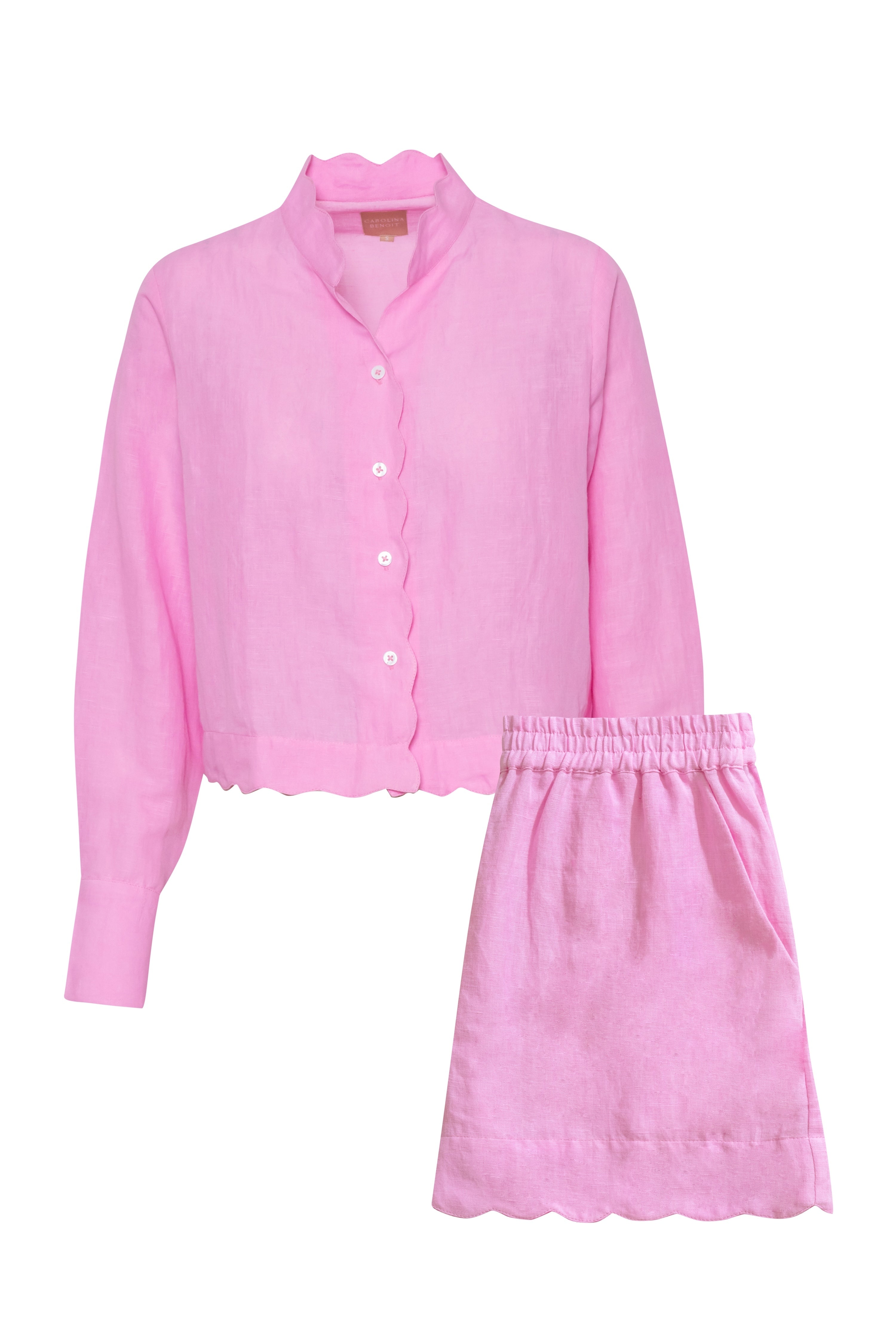Pre- Order Linen Pajama Set with Scalloped Detail – Pink