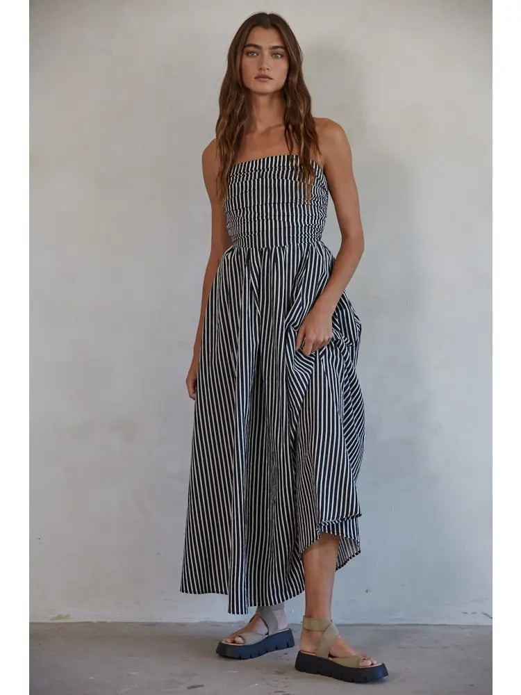 maxi black and white striped dress Vertical Stripe Maxi Dress- Black & White Large