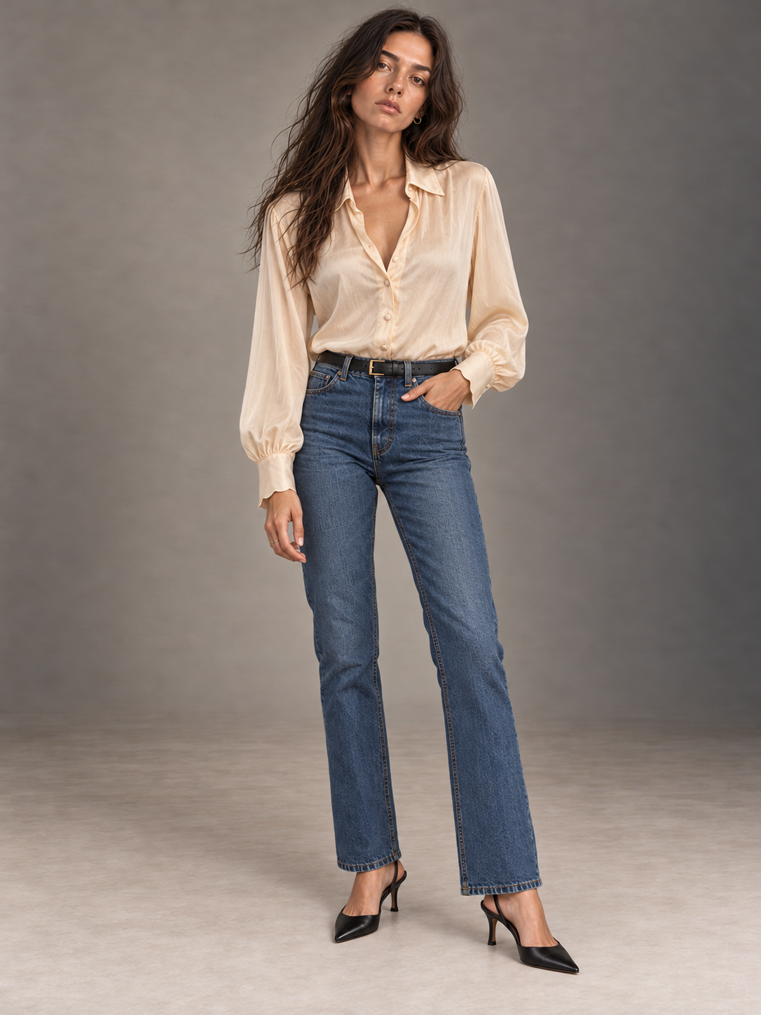 Beige Vegan Silk Waiting Top - Lined Buttons