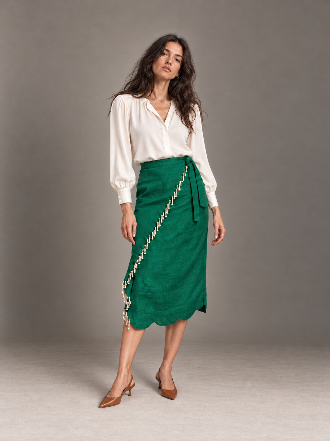 Ava Pearled Skirt in Green