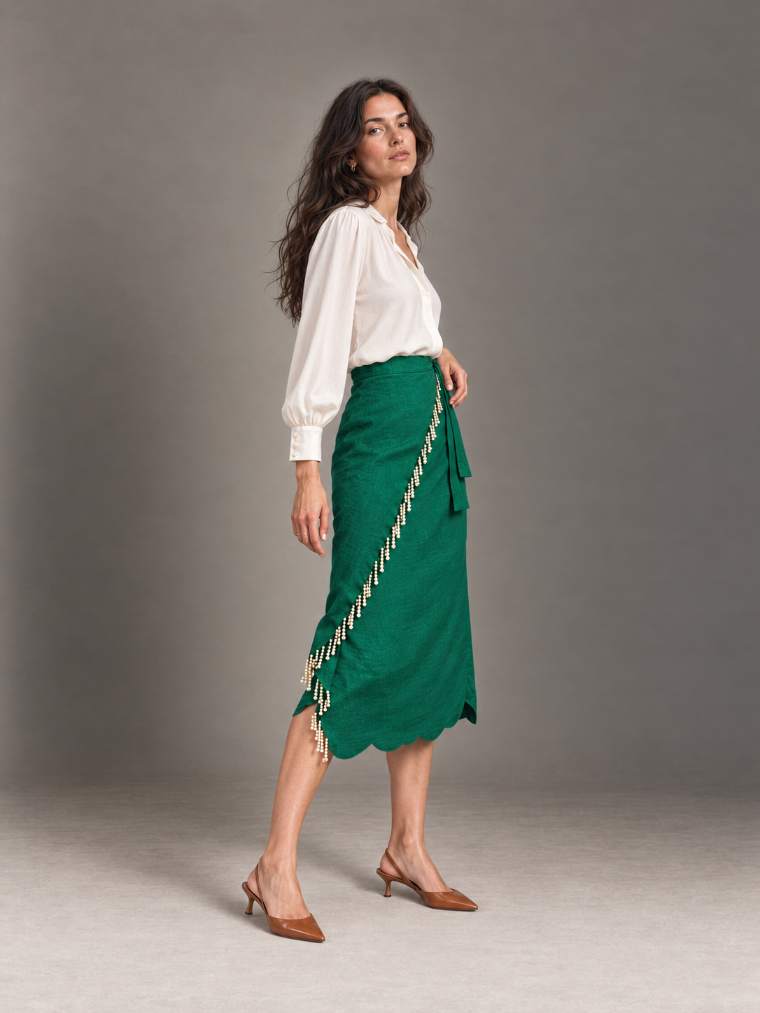 Ava Pearled Skirt in Green