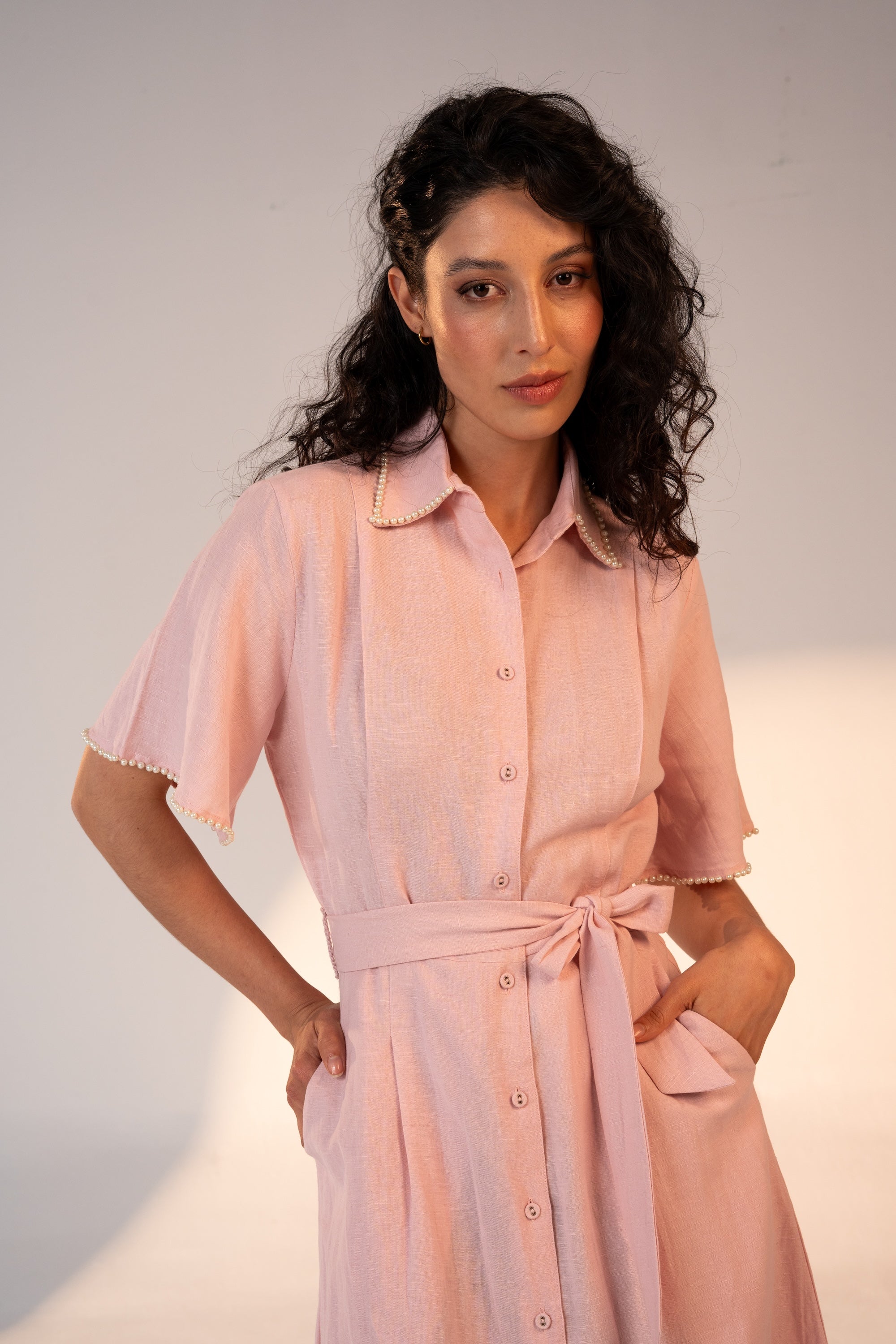 Cafe Au Lait Pearled Dress Bubble Pink
