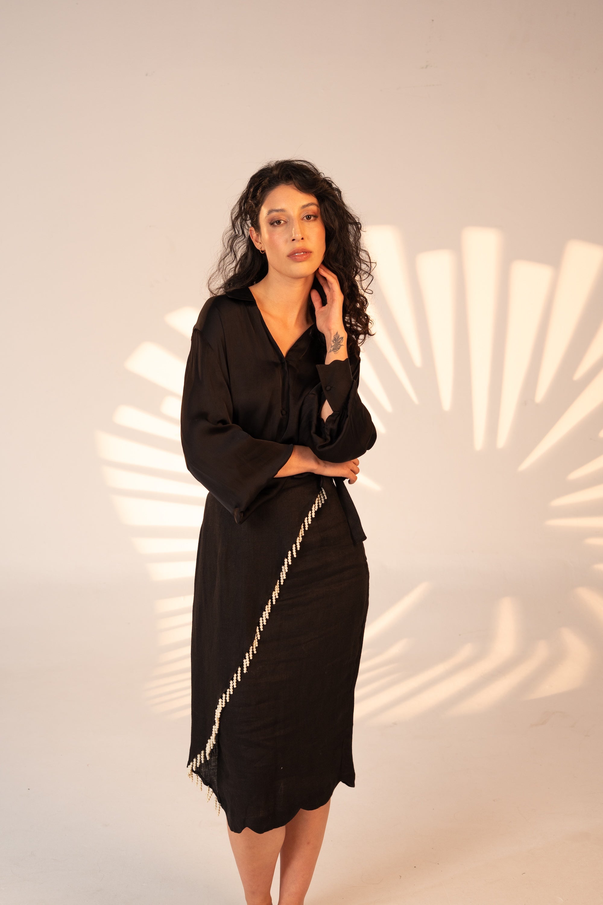 Ava Pearled Skirt in Black – Romantic Skirt with Pearls