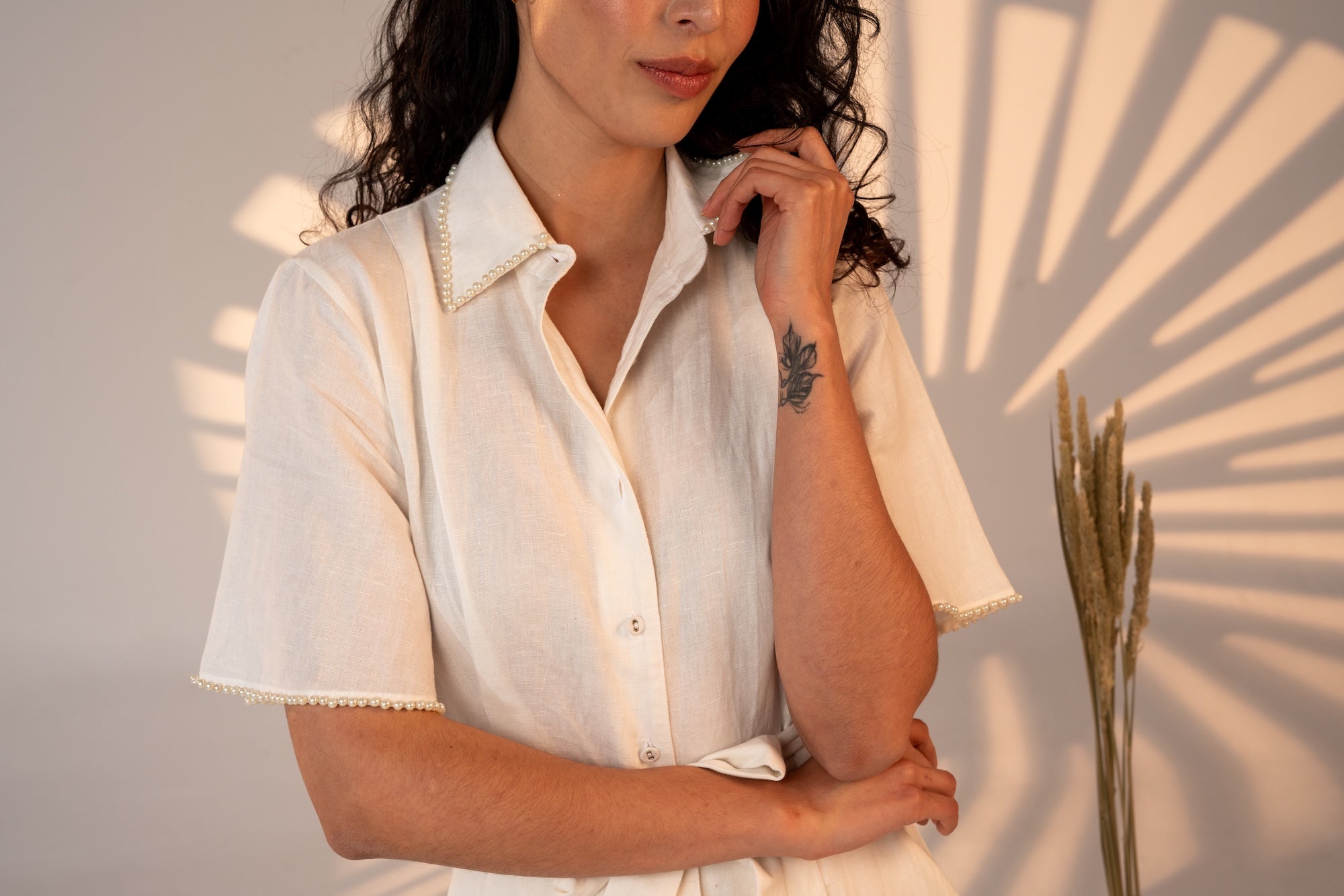 Cafe Au Lait Pearled Dress White