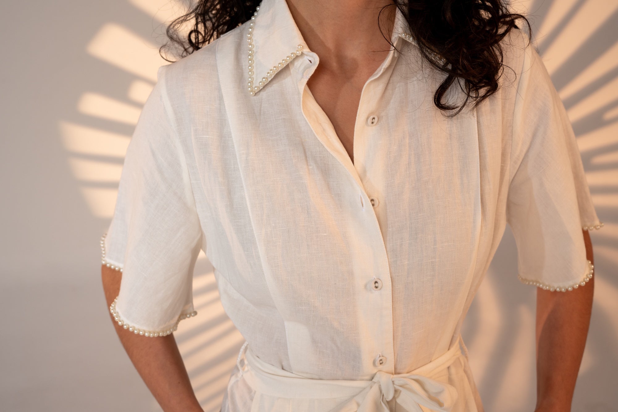 Cafe Au Lait Pearled Dress White