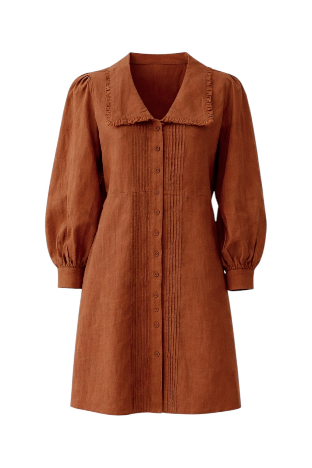 brown linen mini dress Brown Mate Pleats Front Ties Sleeveless Linen Mini Dress