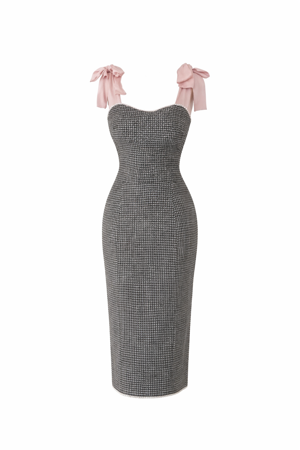Boucle Chanel Style Midi Dress Bow Silks Straps Feminine Fitted Recycled