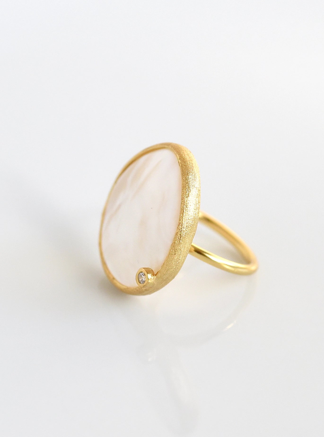 Teardrop Mother Of Pearl And Diamond Statement Ring