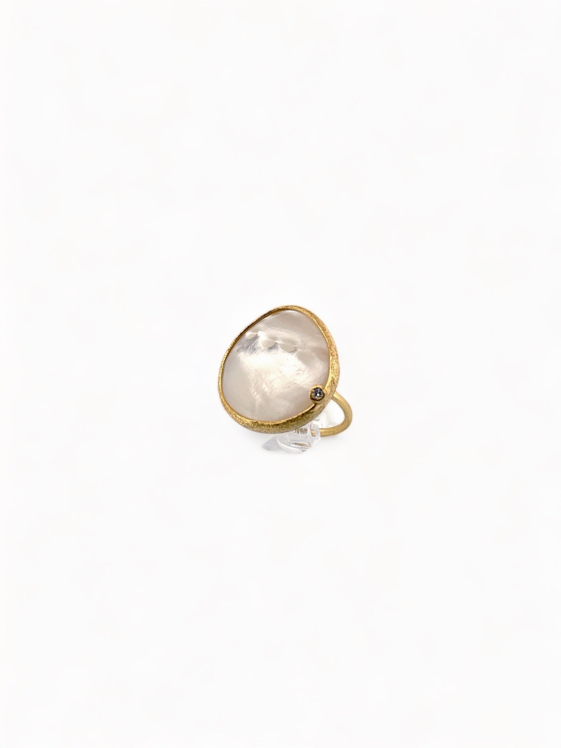 Teardrop Mother Of Pearl And Diamond Statement Ring