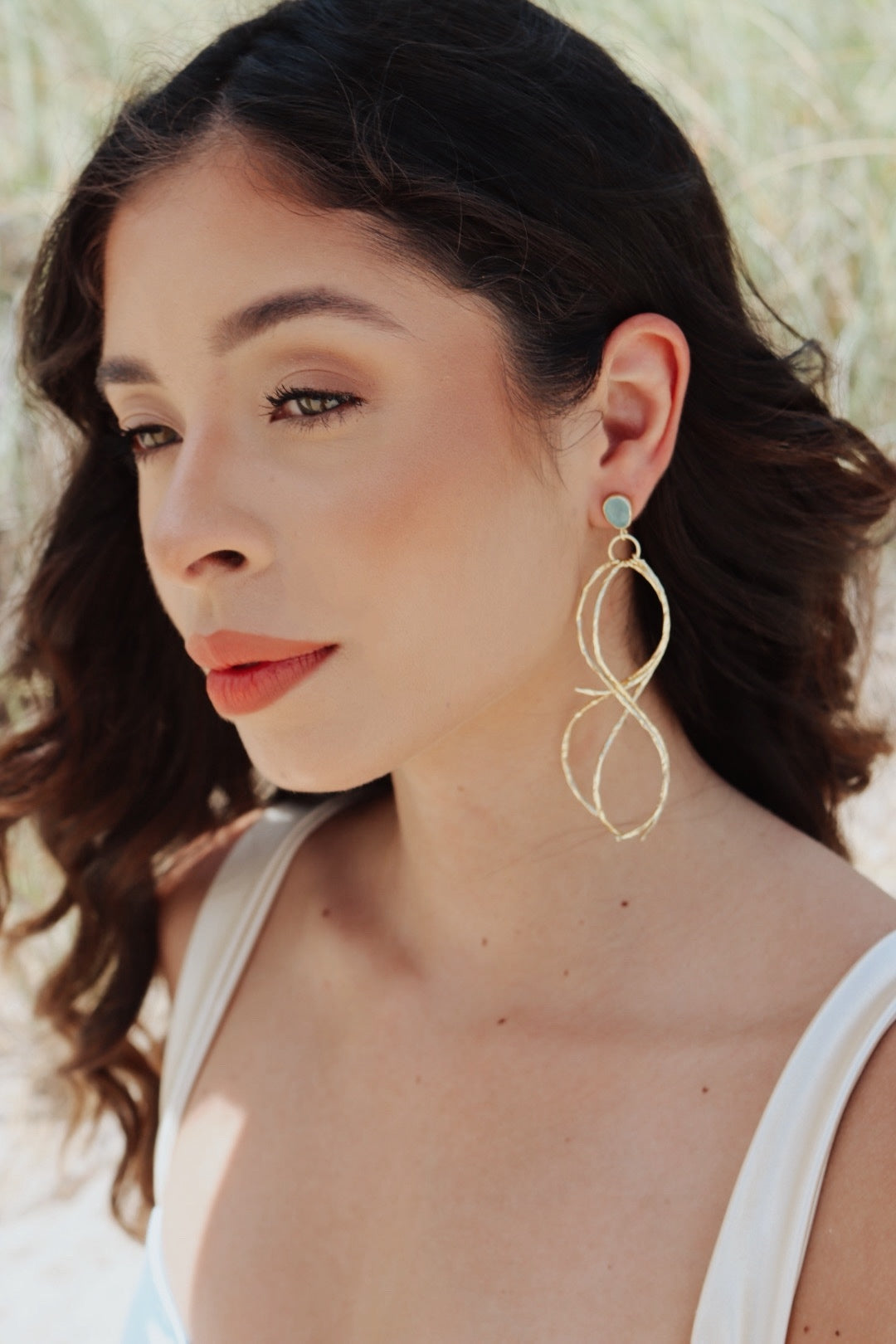 Gold-Plated Spirals with Jade Teardrops