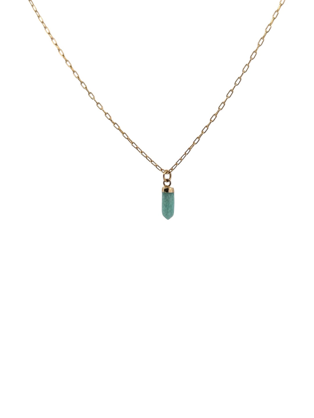 Mini amazonite crystal charm necklace on gold chain