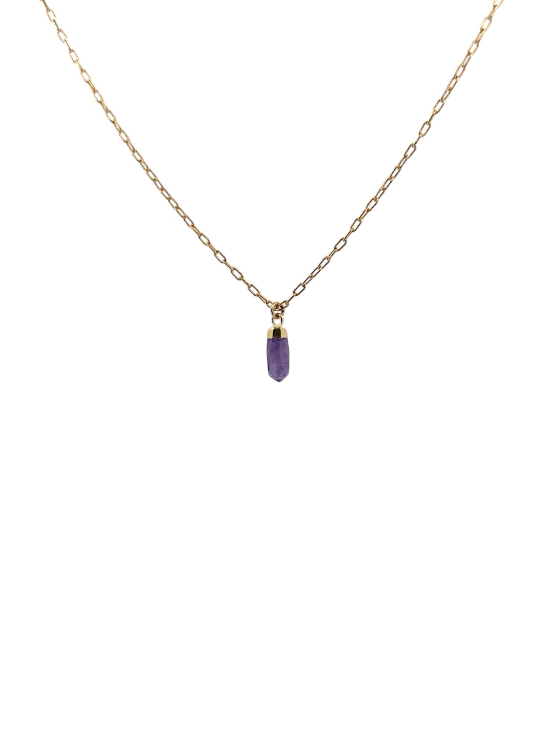 Mini amethyst crystal charm necklace on gold chain