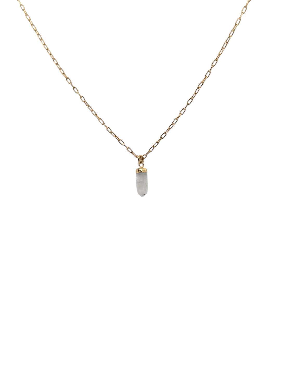 Mini clear quartz crystal charm necklace on gold chain
