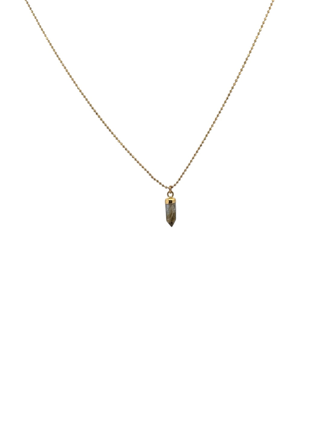 Mini labradorite crystal charm necklace on gold chain