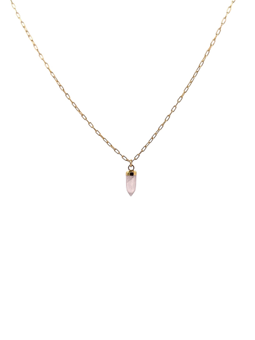 Mini rose quartz point crystal charm necklace on gold chain