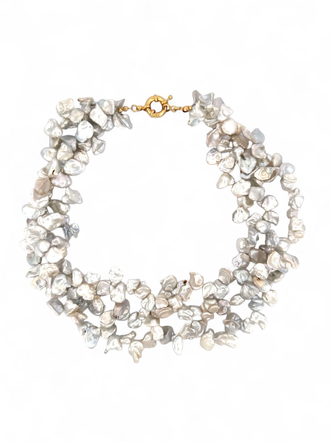 Baroque pearl and seashell charm necklace on gold chain – Salt Water Heirloom