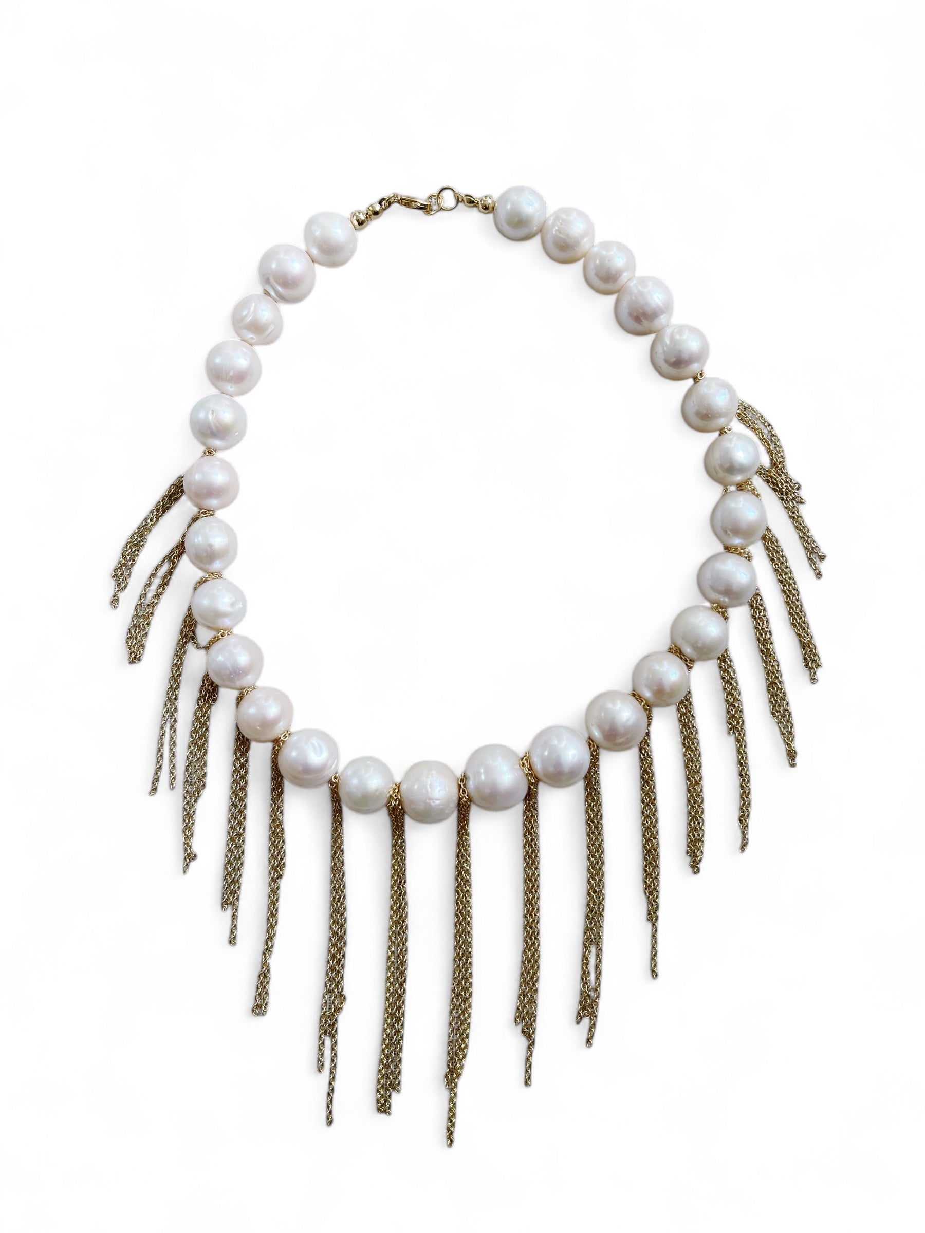 Freshwater pearl necklace with layered gold chains – Salt Water Heirloom