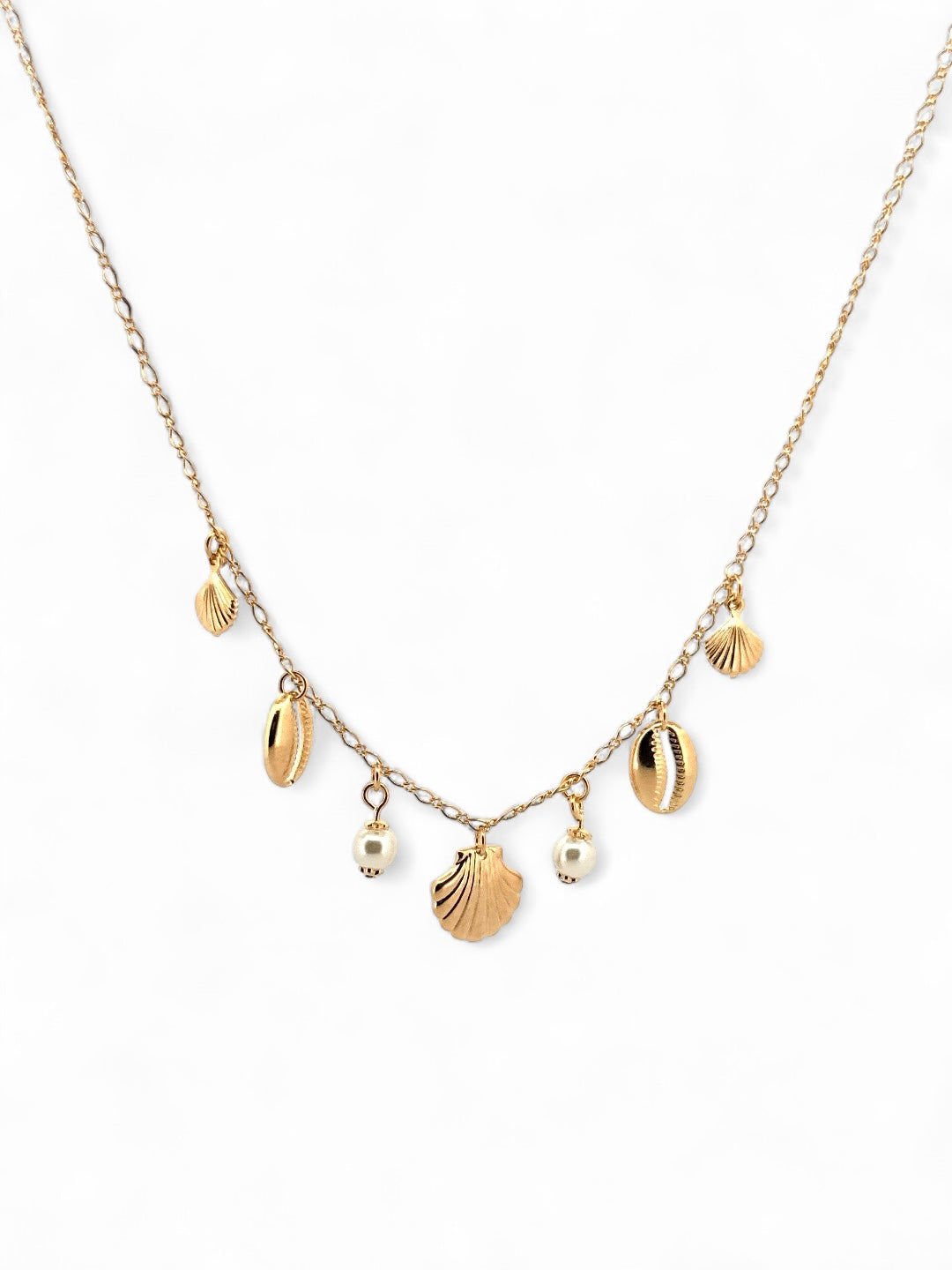 Gold chain necklace with cascading mini seashell charms – Salt Water Heirloom