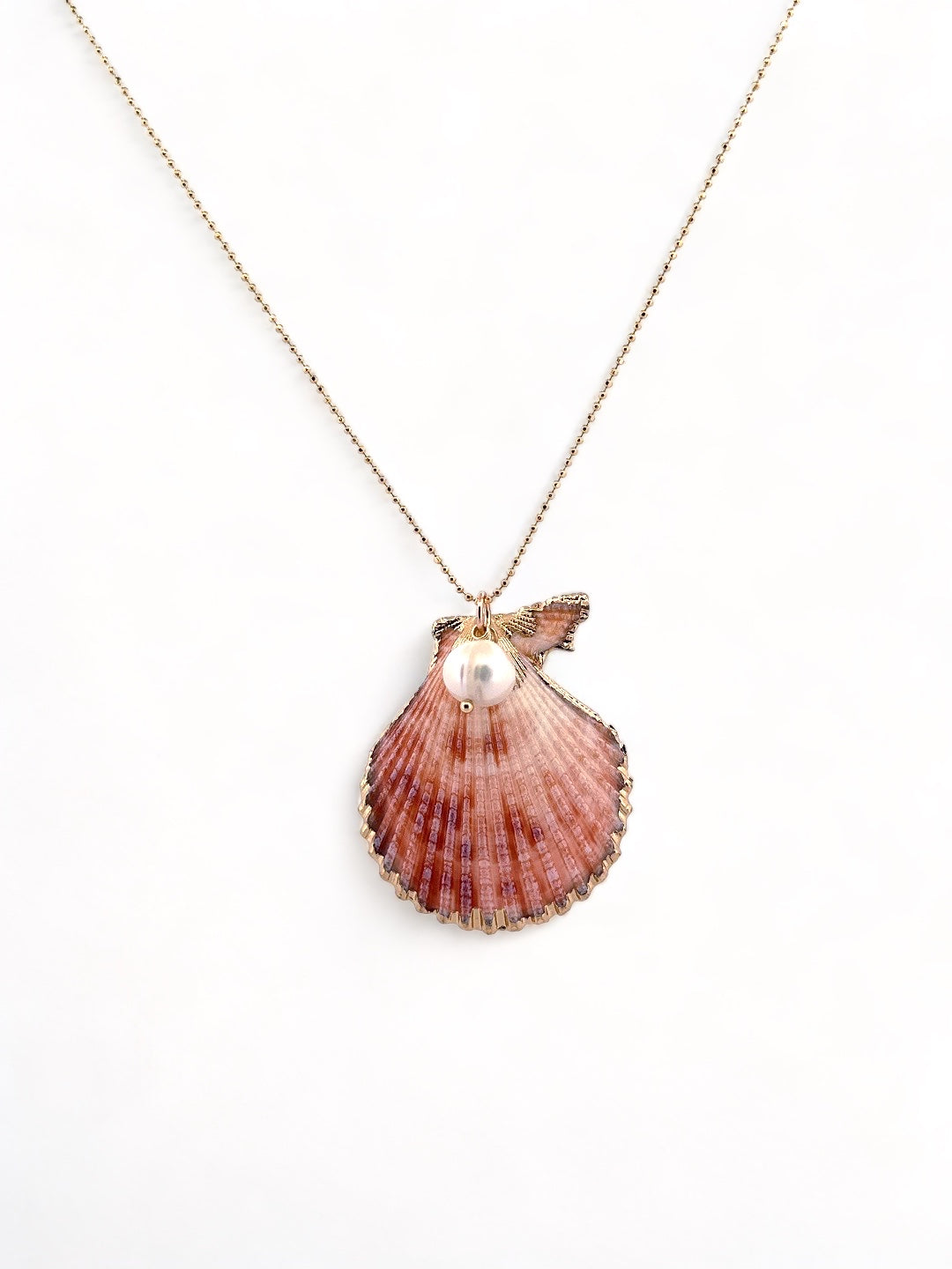 Long natural shell necklace with gold accents – Salt Water Heirloom