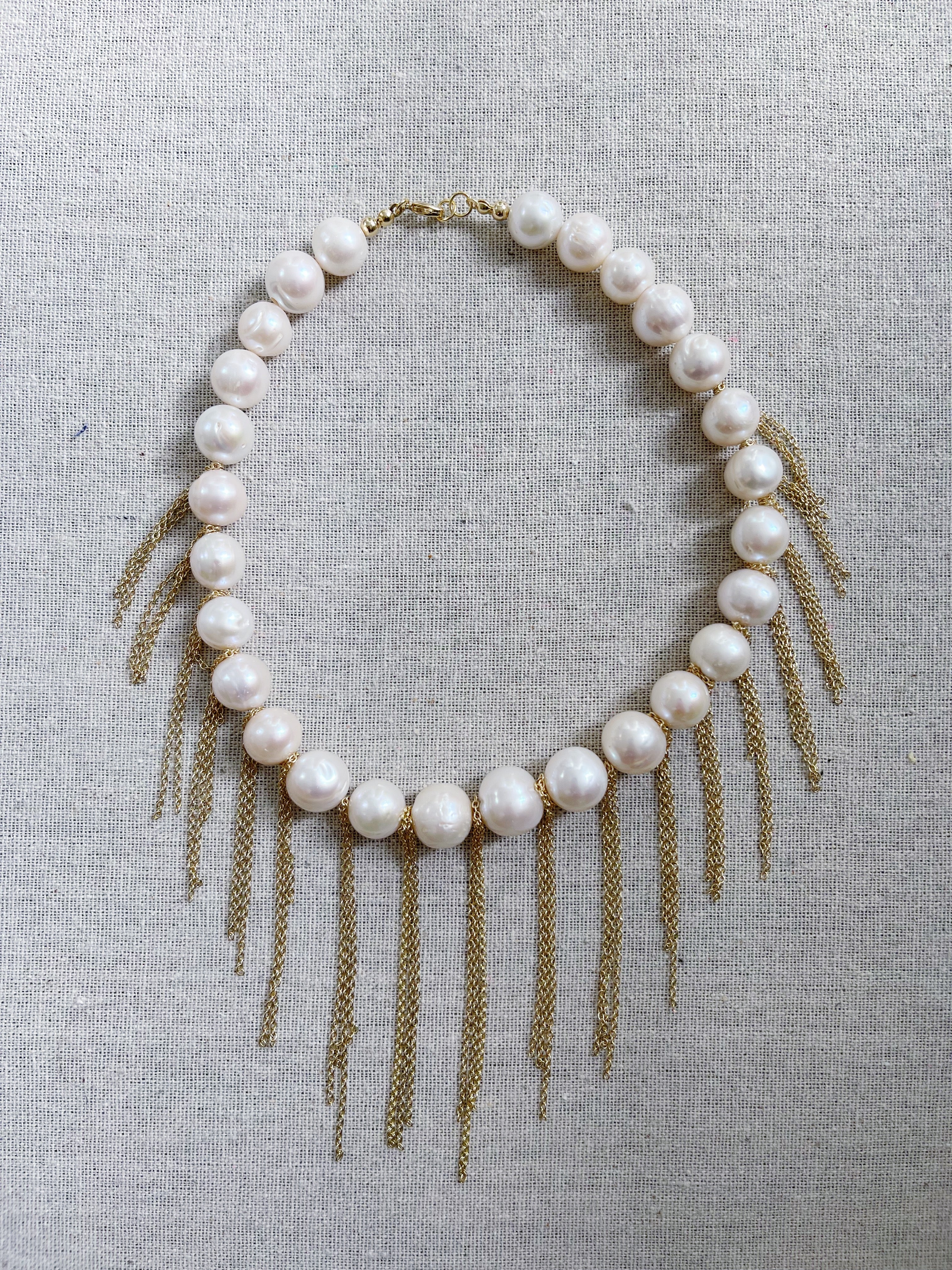 Esther Pearl Necklace Statement Necklace Fresh water pearls and chains Esther Pearl Necklace Statement Necklace Fresh water pearls and chains