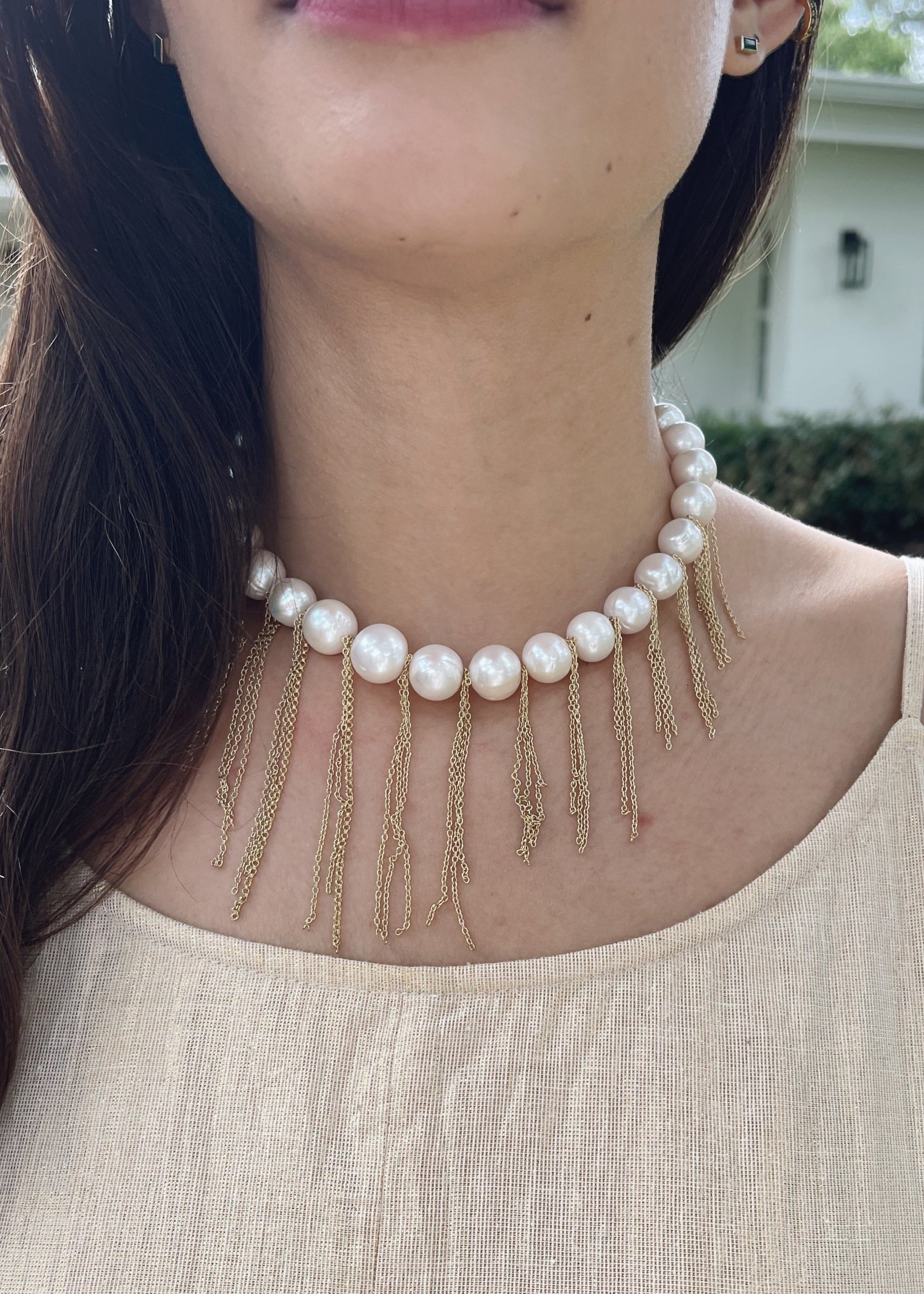 Esther Pearl Necklace Statement Necklace Fresh water pearls and chains