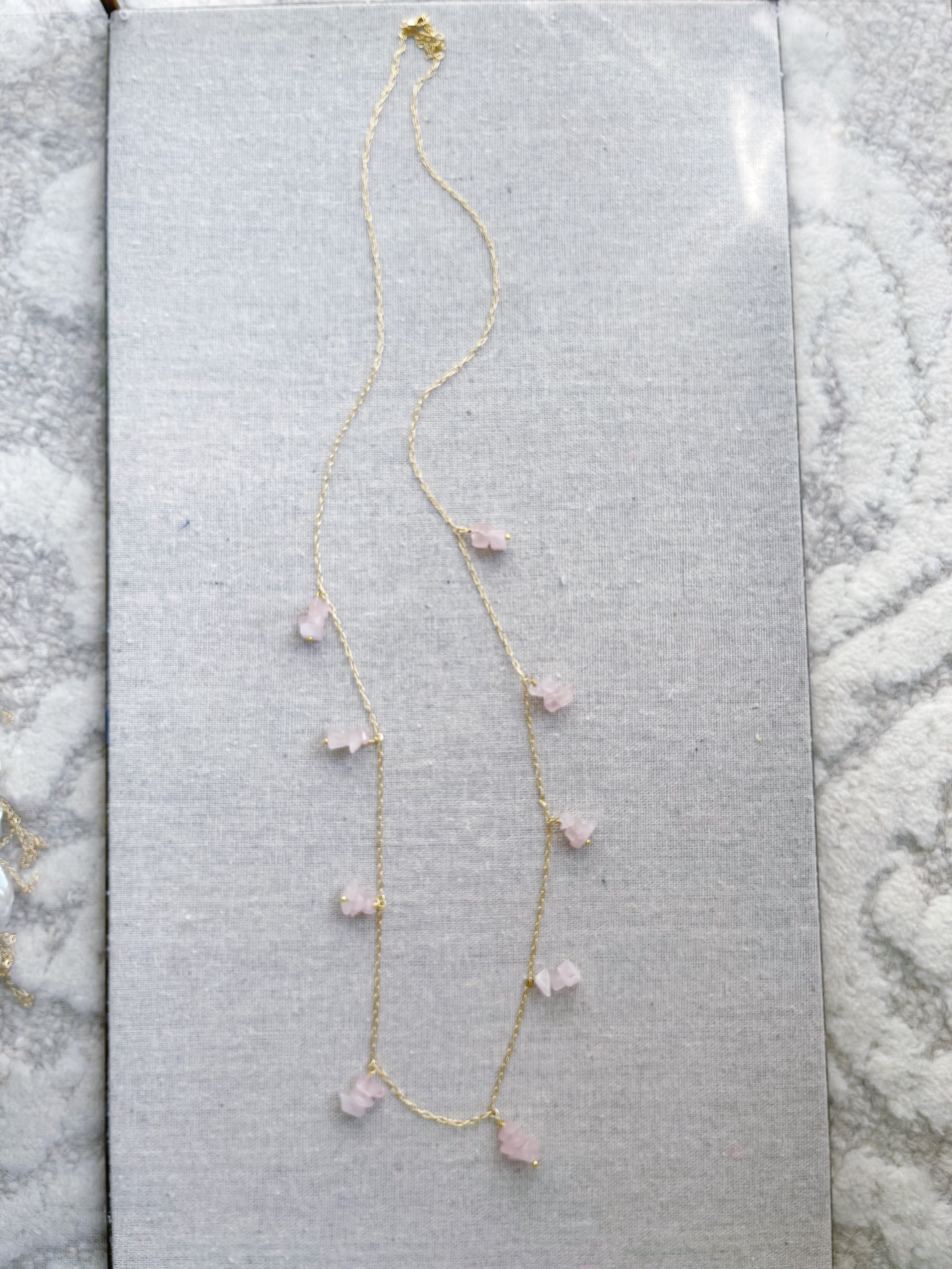 Love Yourself Long Pink Quartz Necklace