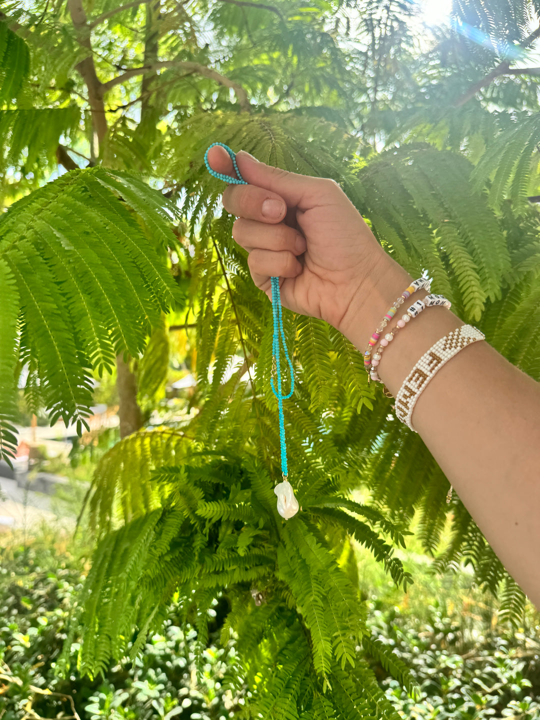 Turquoise And Baroque Pearls Long Necklace