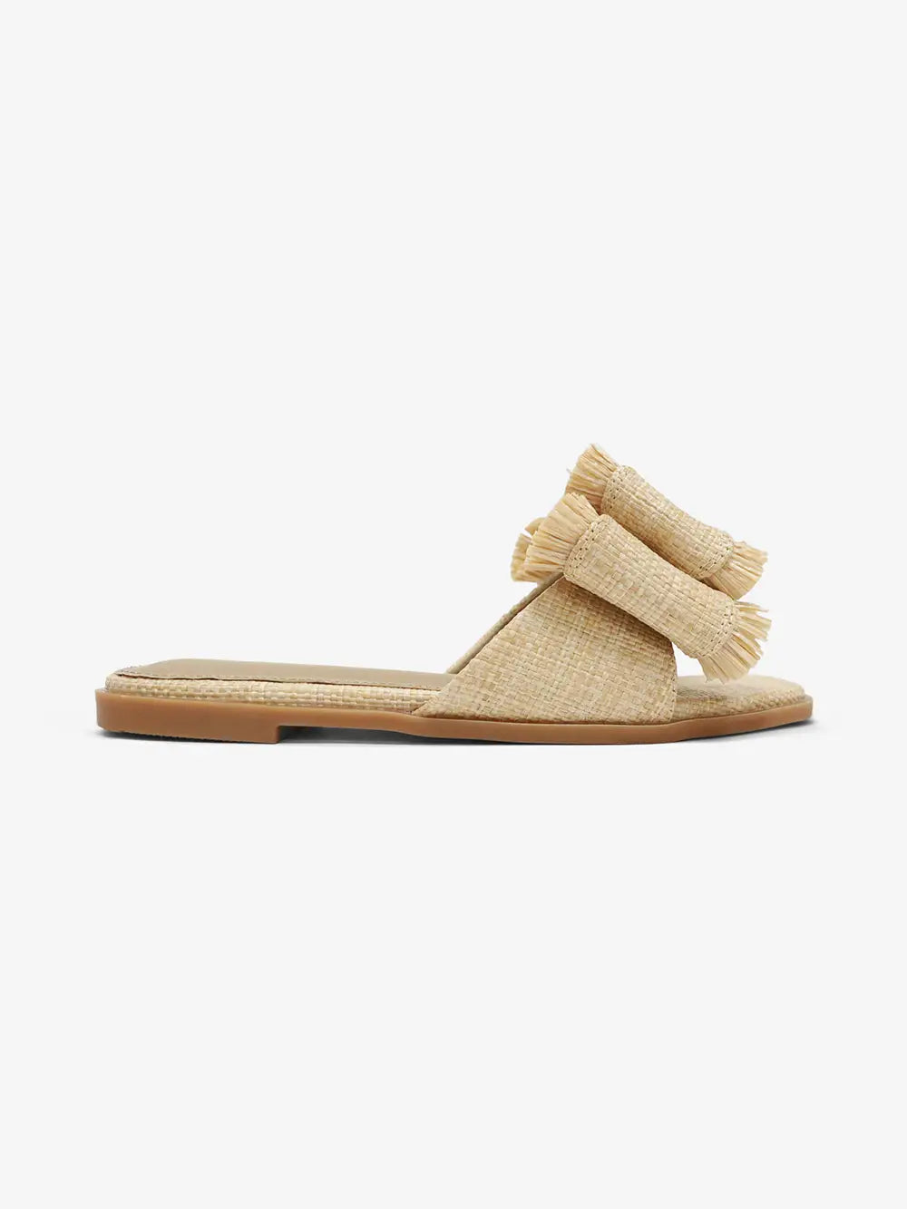 Beige sandal with a bow on a white background