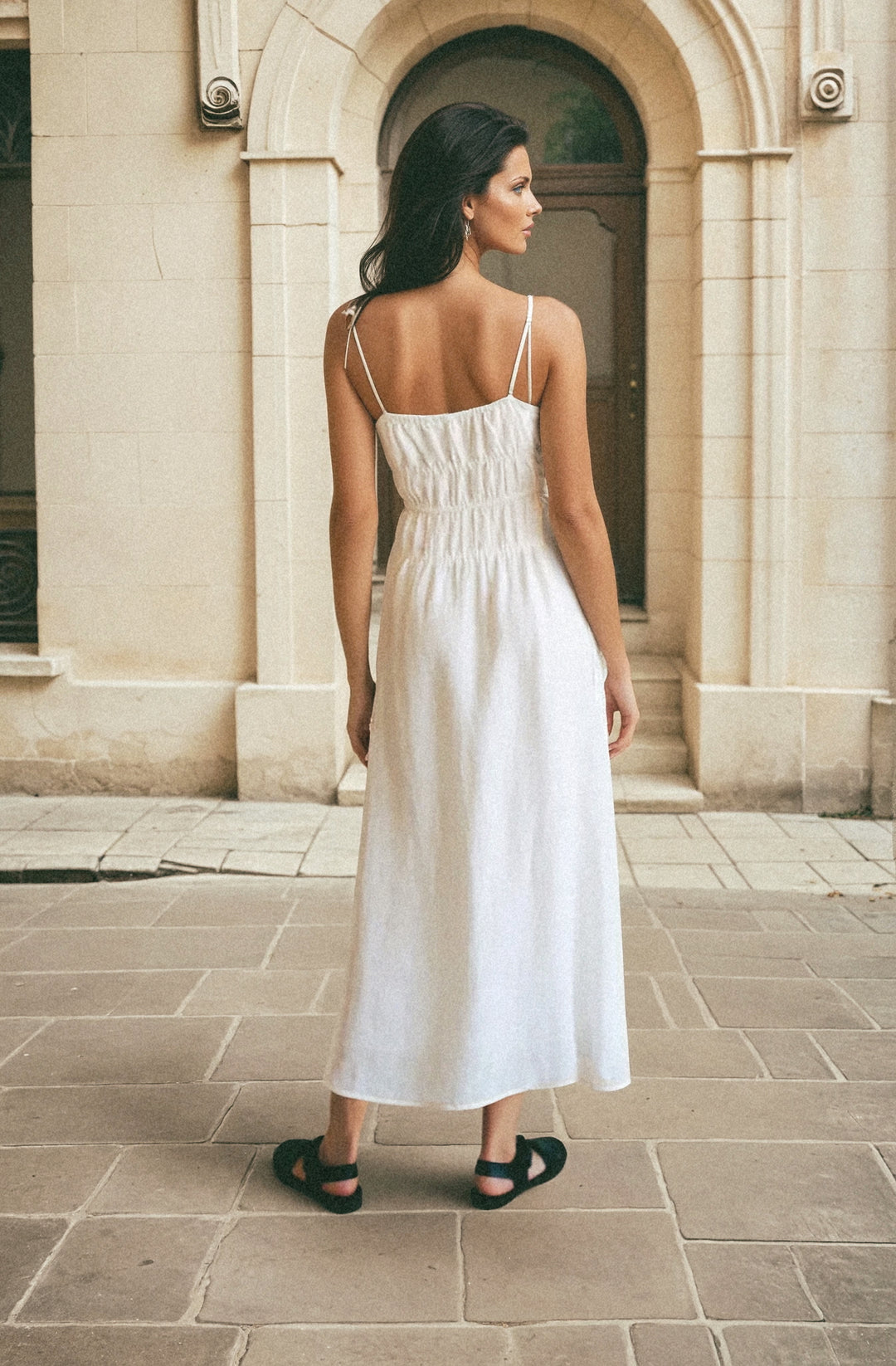 Linen Ruched Maxi Dress