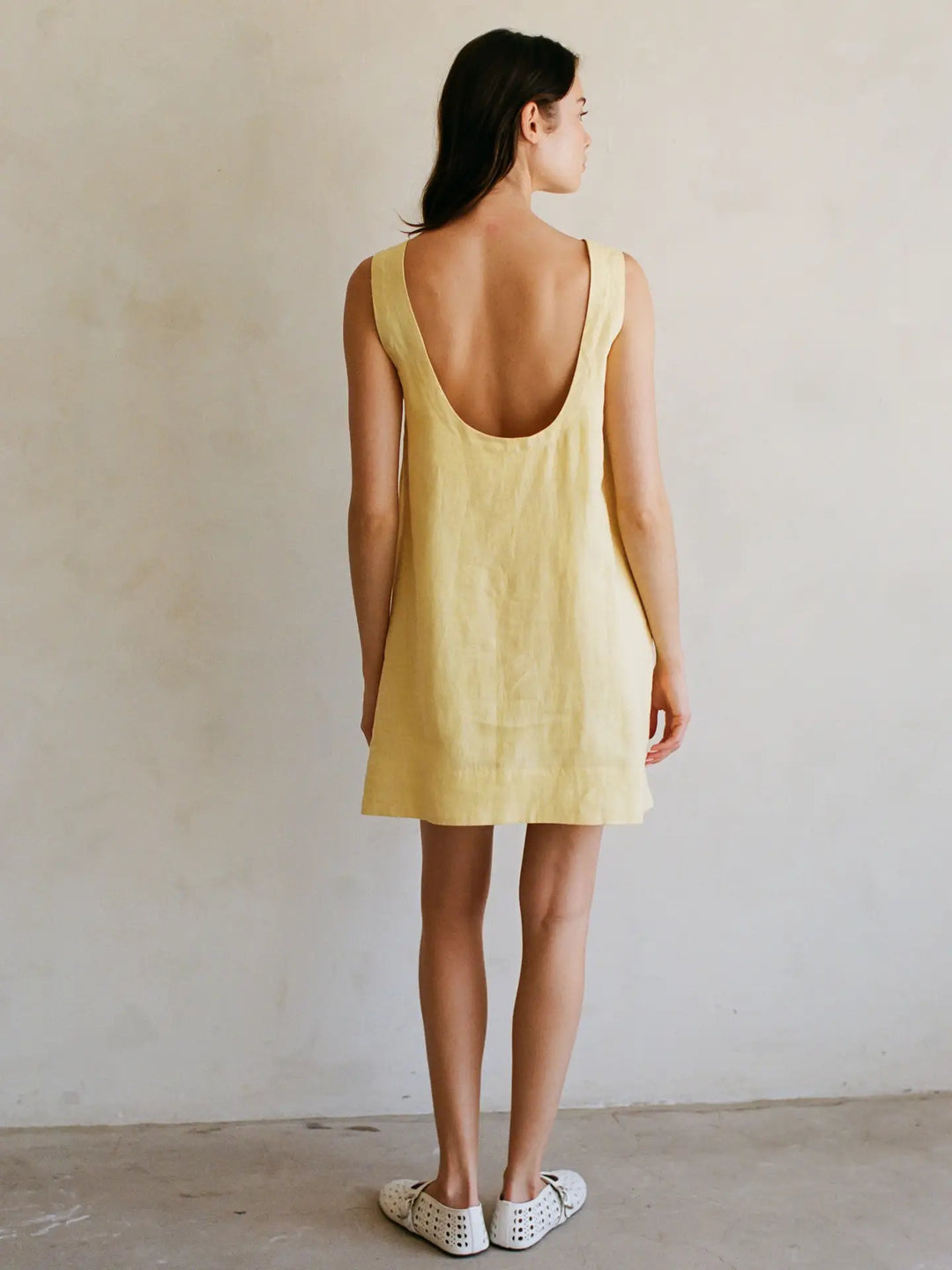 Woven Sorbet Lemon Linen Mini Dress