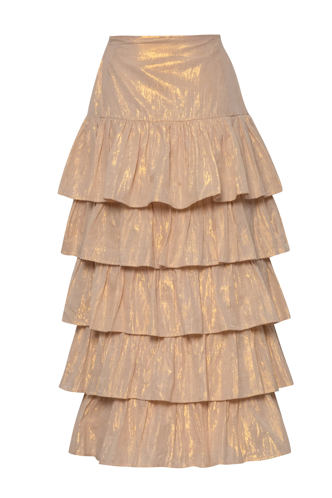 Palace Maxi Ruffled Skirt in Gold Lamé