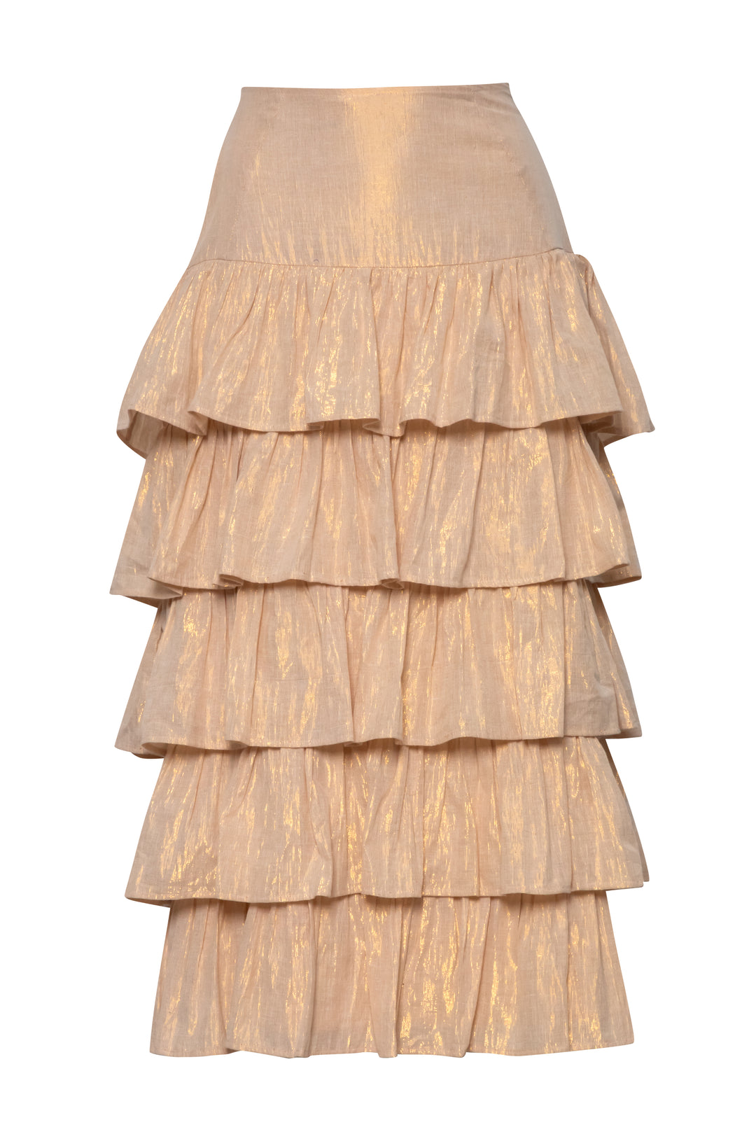 Palace Maxi Ruffled Skirt in Gold Lamé
