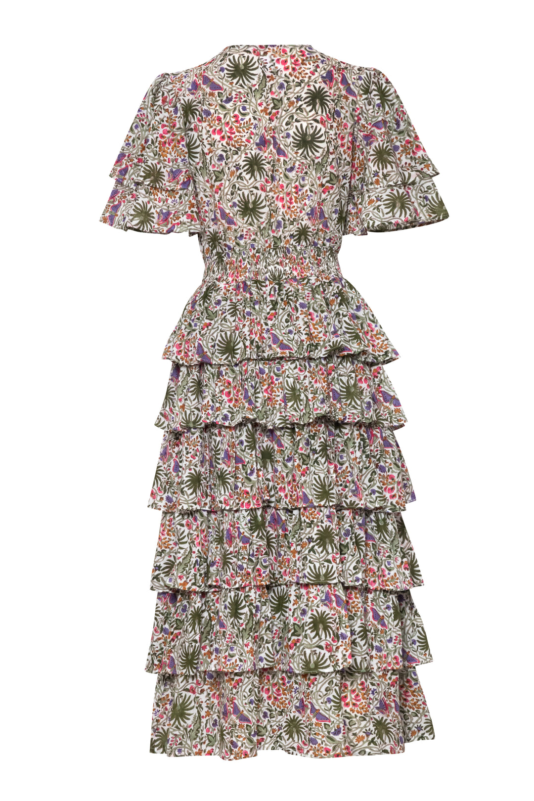 Palm Springs Clinched Waist Dress Aqua Pink Print