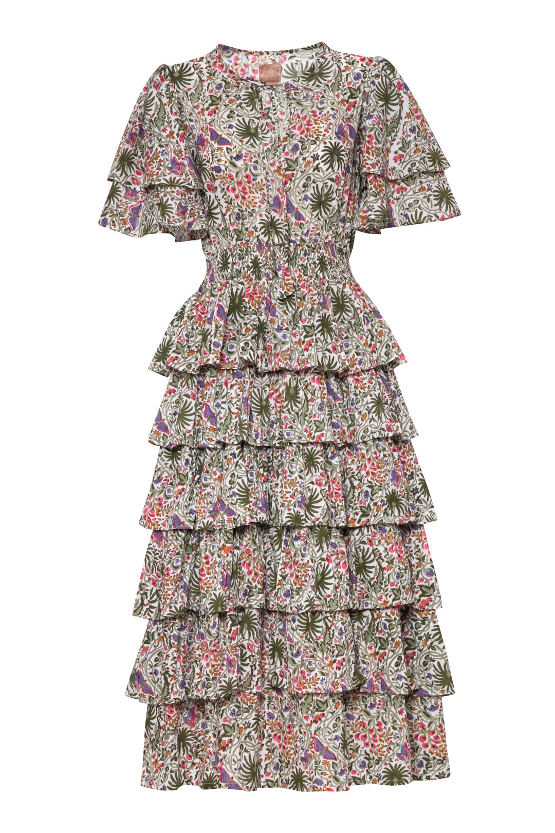 Palm Springs Clinched Waist Dress Aqua Pink Print