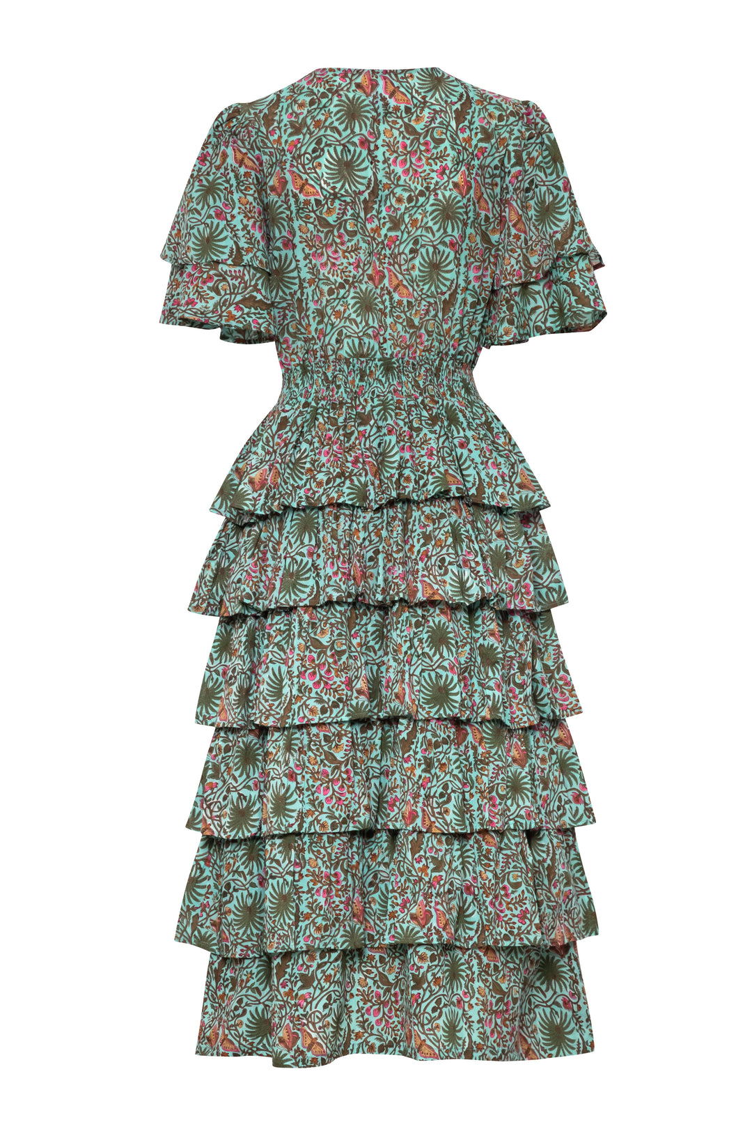 Palm Springs Clinched Waist Dress Green Print