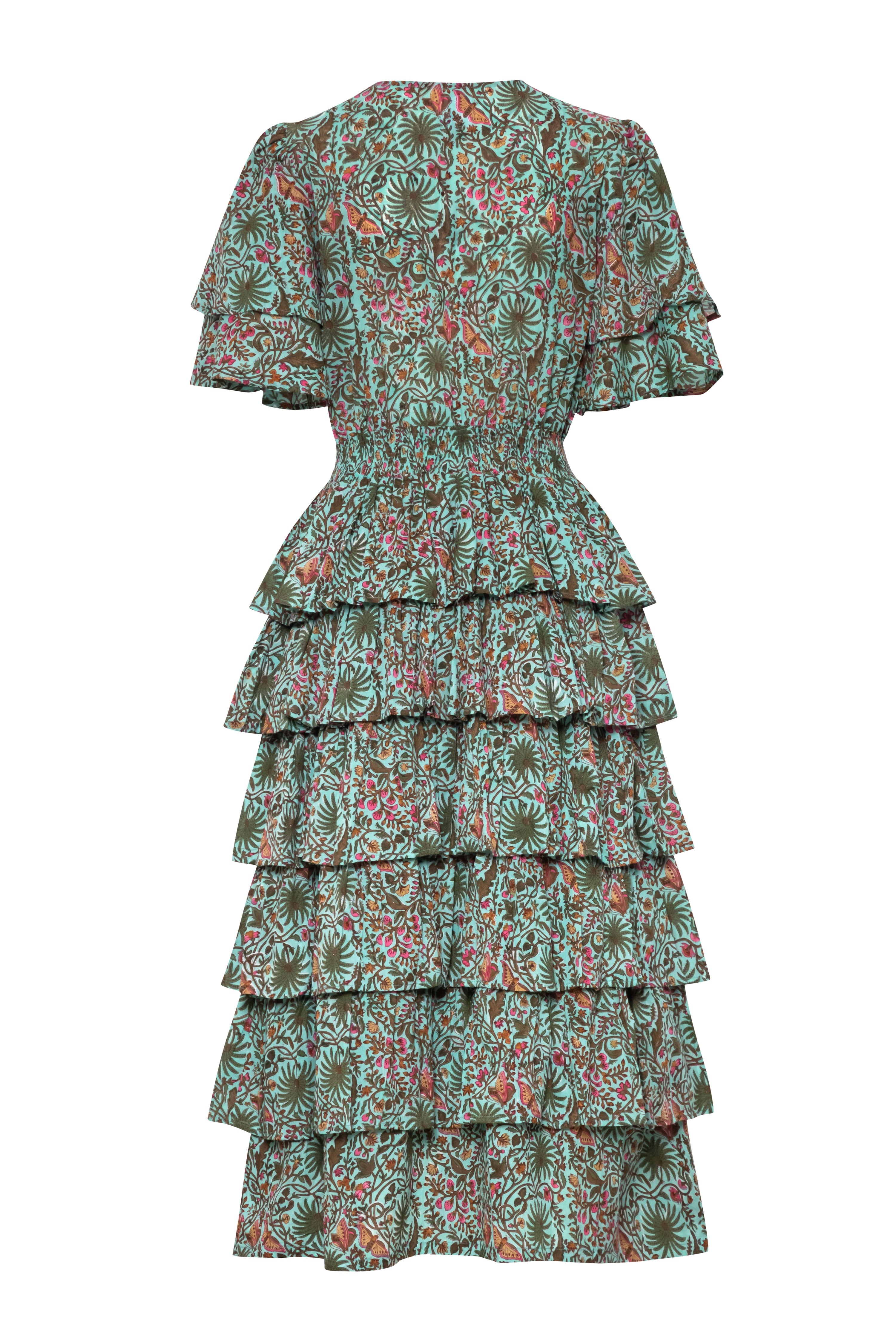 Palm Springs Clinched Waist Dress Green Print