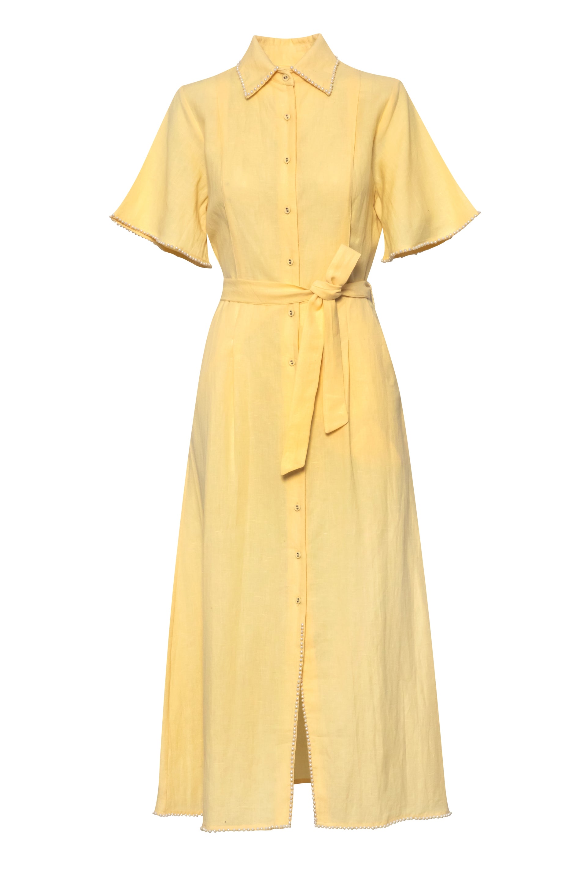 knee length dresses for ladies Mustard Linen Button Down Midi Dress L