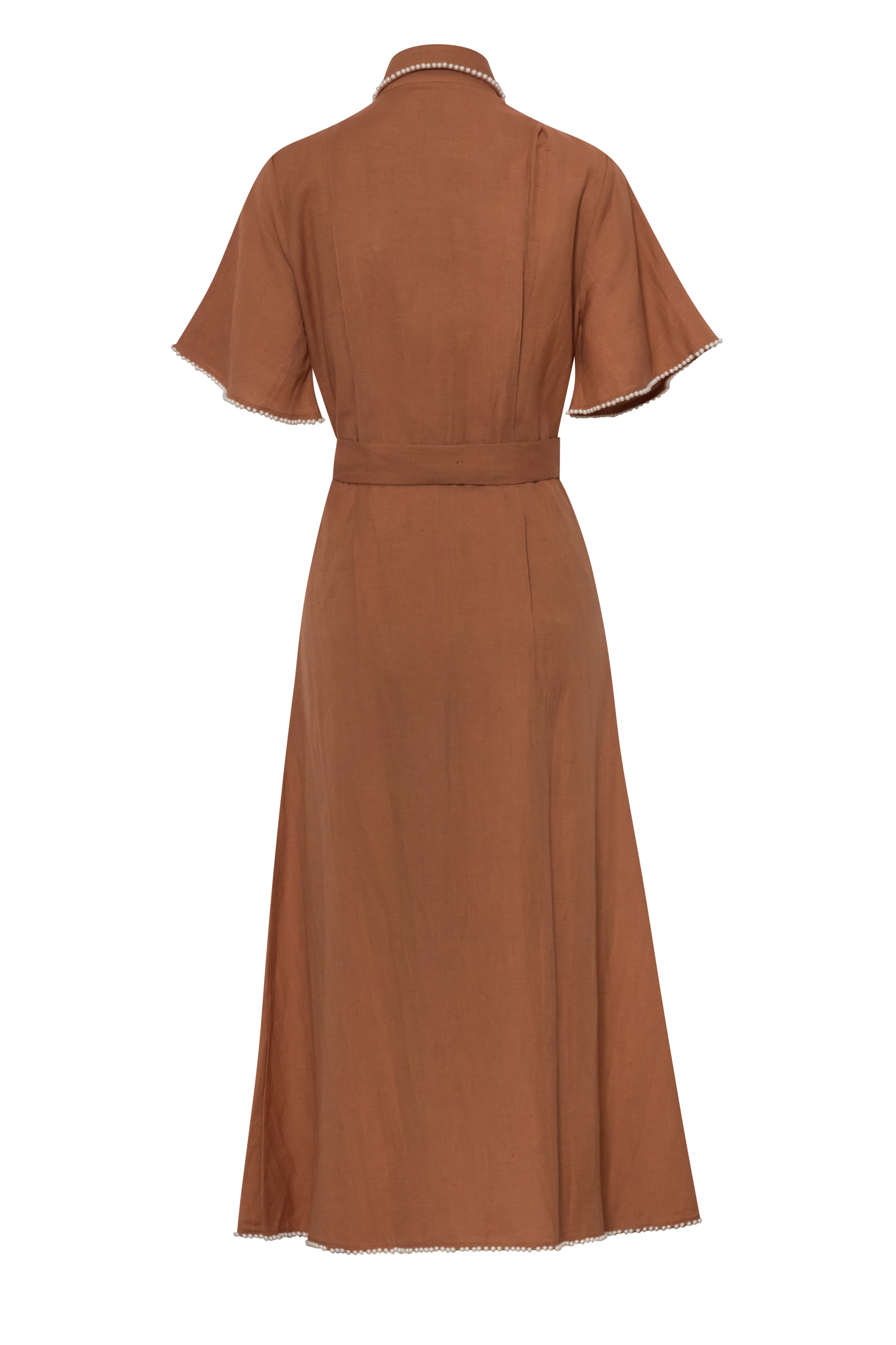 Cafe Au Lait Pearled Dress Brown