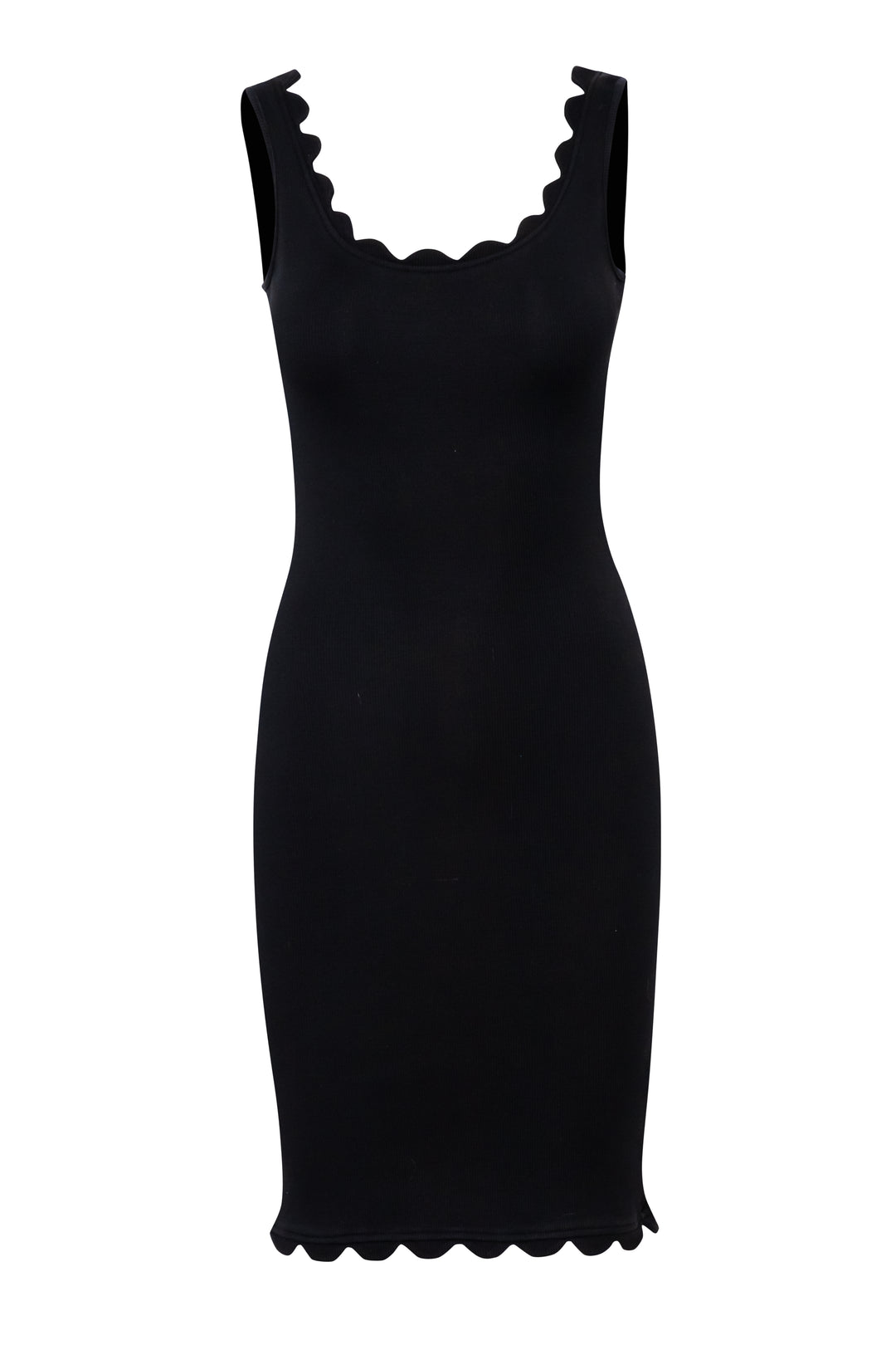 Ribbed Black Dress Scalloped Edges