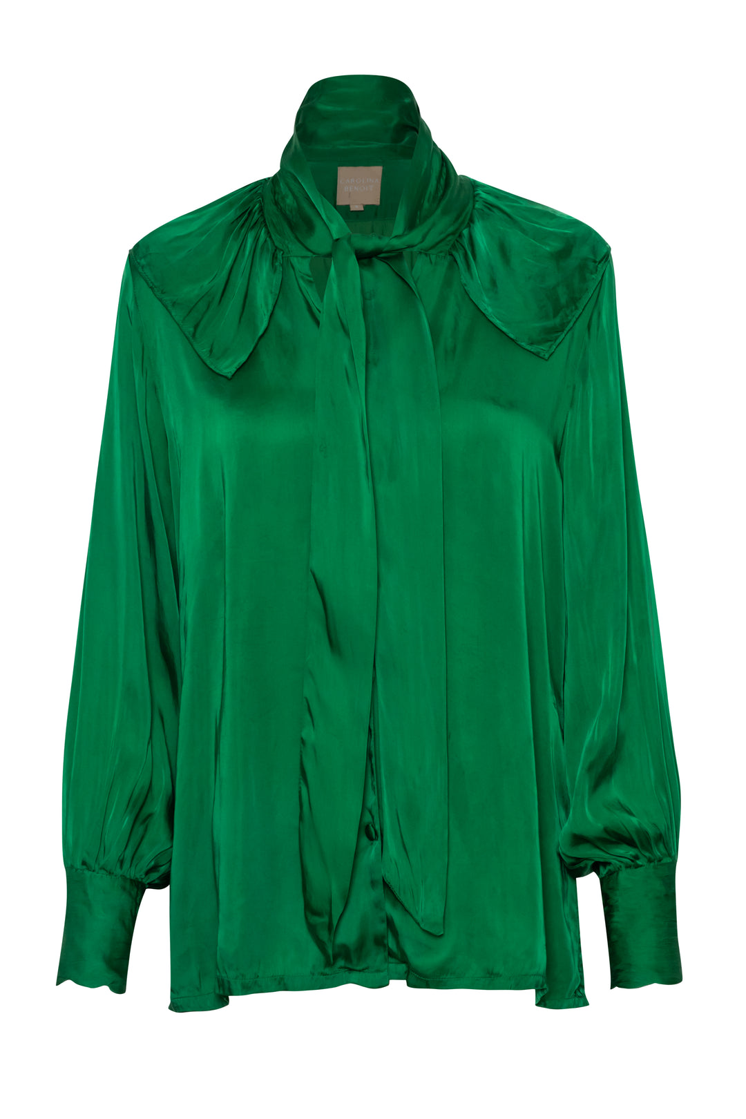 For Rose Vegan Silk Green Pussy Bow Top