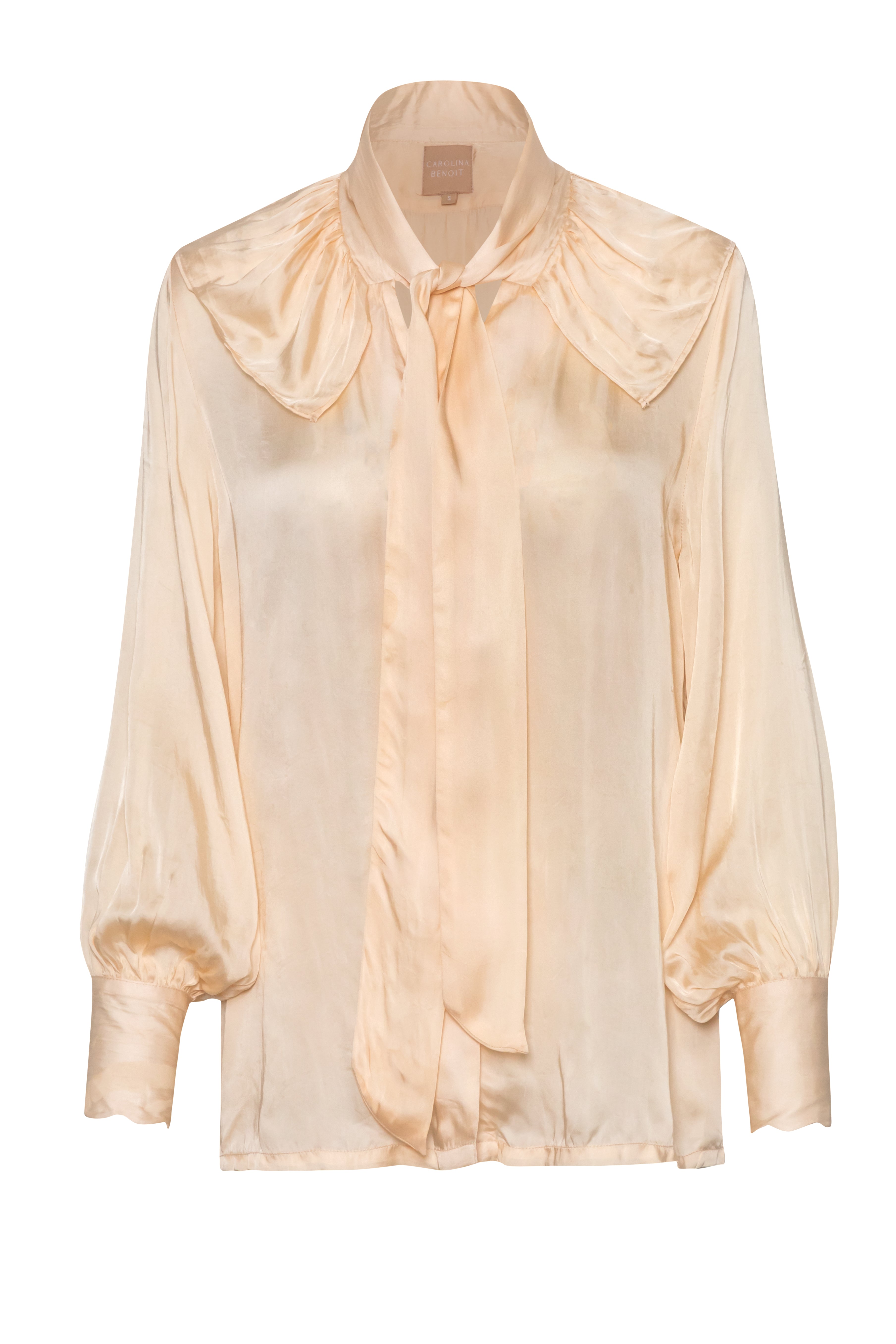 For Rose Vegan Silk Pussy Bow Top – Milkshake Beige