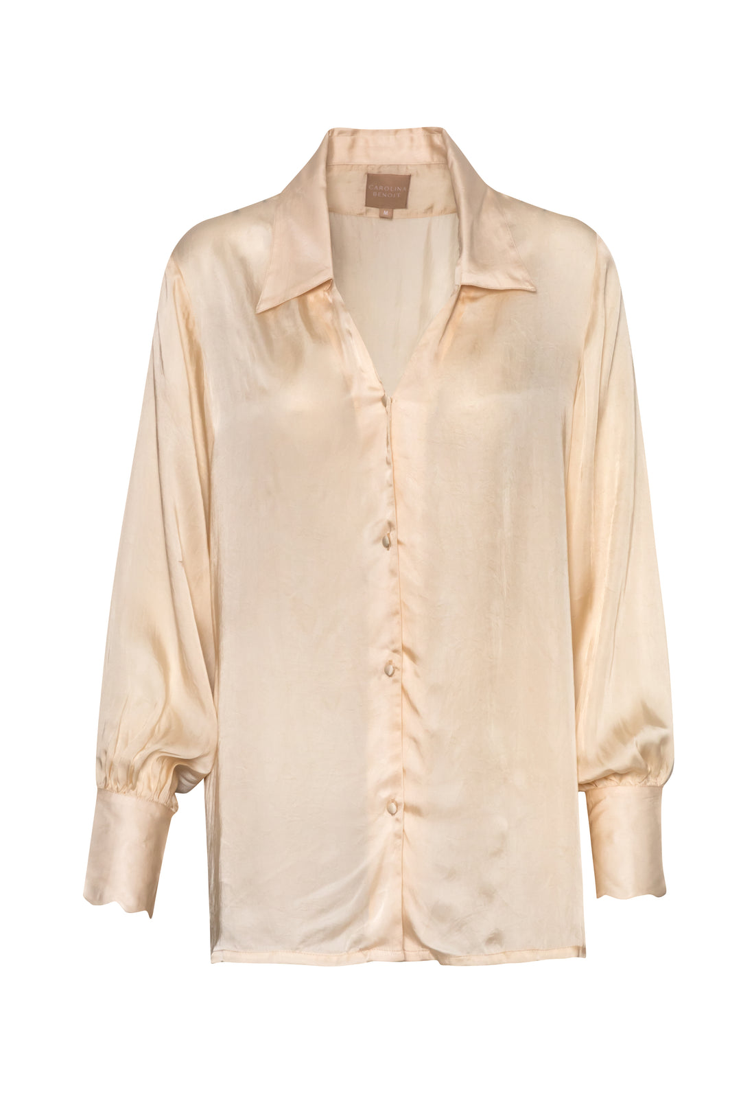 Beige Vegan Silk Waiting Top - Lined Buttons
