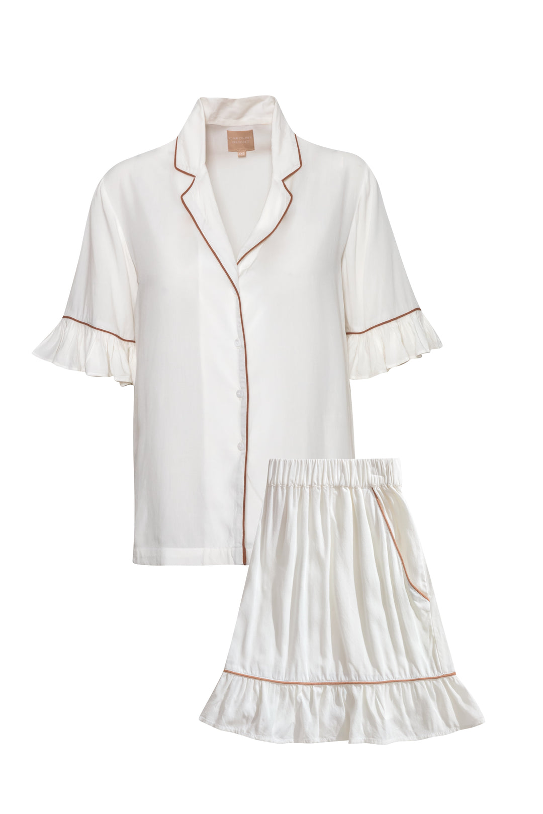 Daynaps  Short Sleeves Pajama - White & Brown