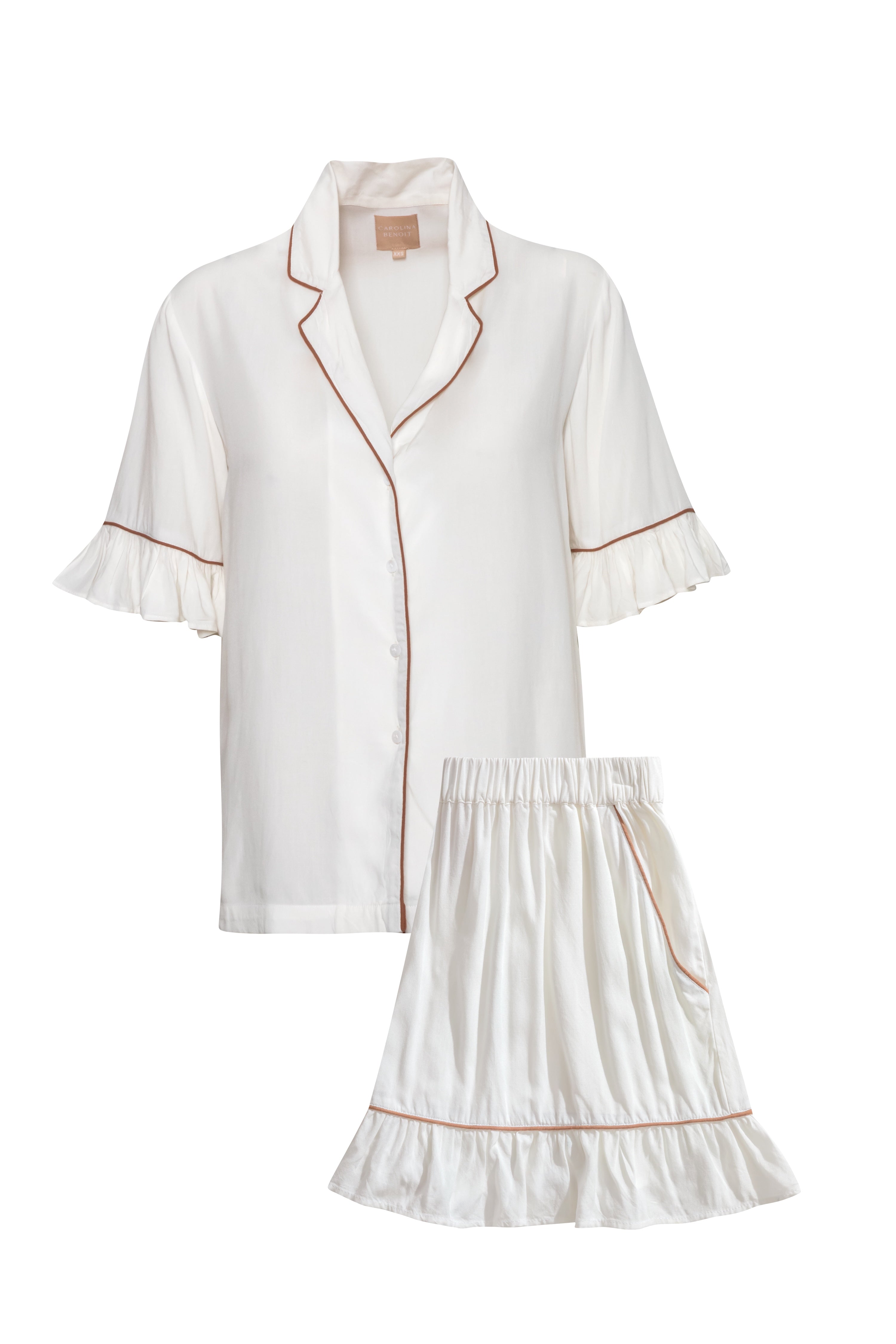 Daynaps  Short Sleeves Pajama - White & Brown