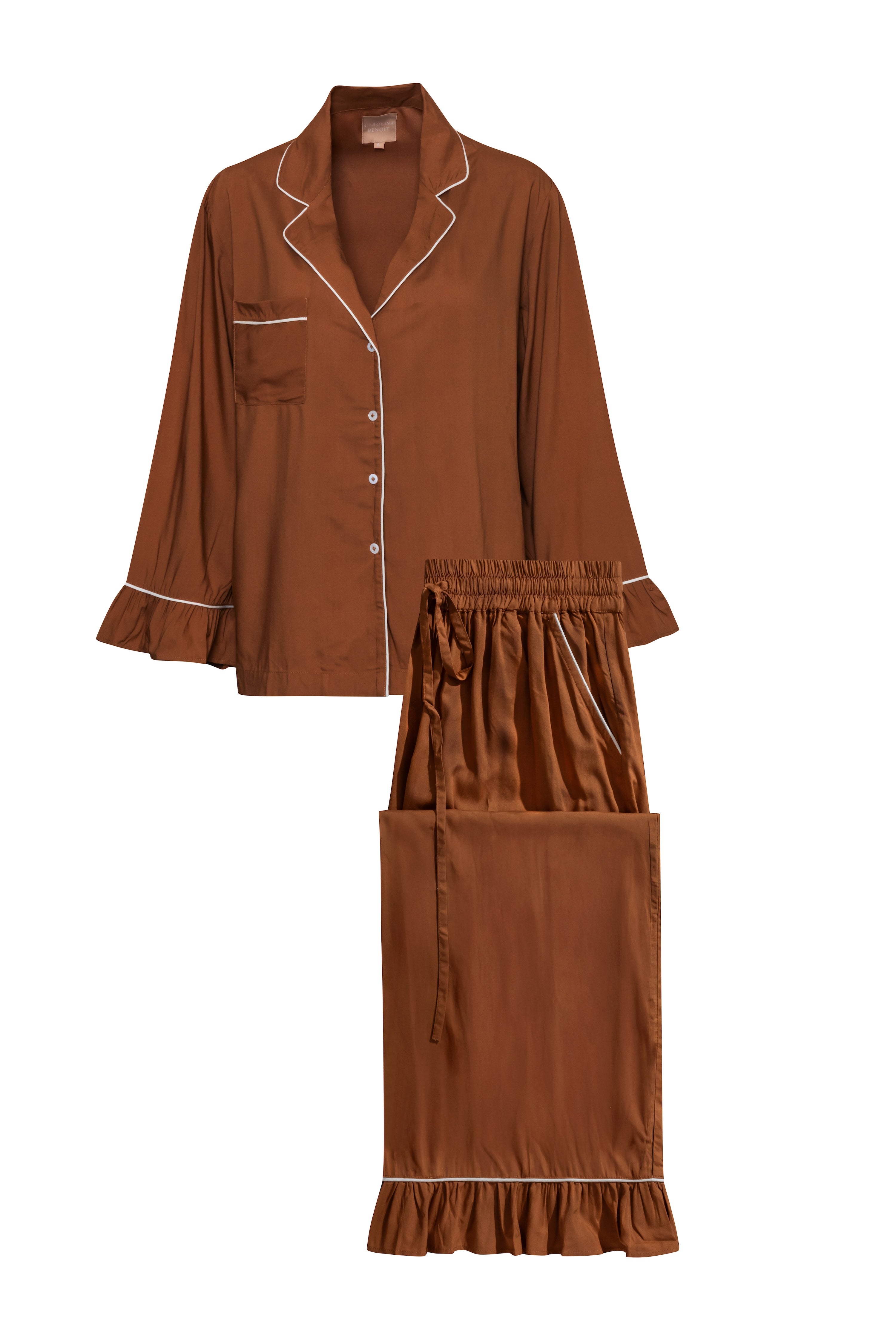 Luxury Bamboo Pajama Set Women | Brown & White