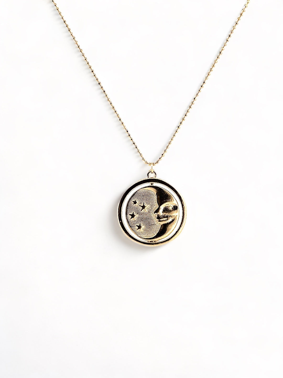 Rotating Sun And Moon Gold Pendant Necklace