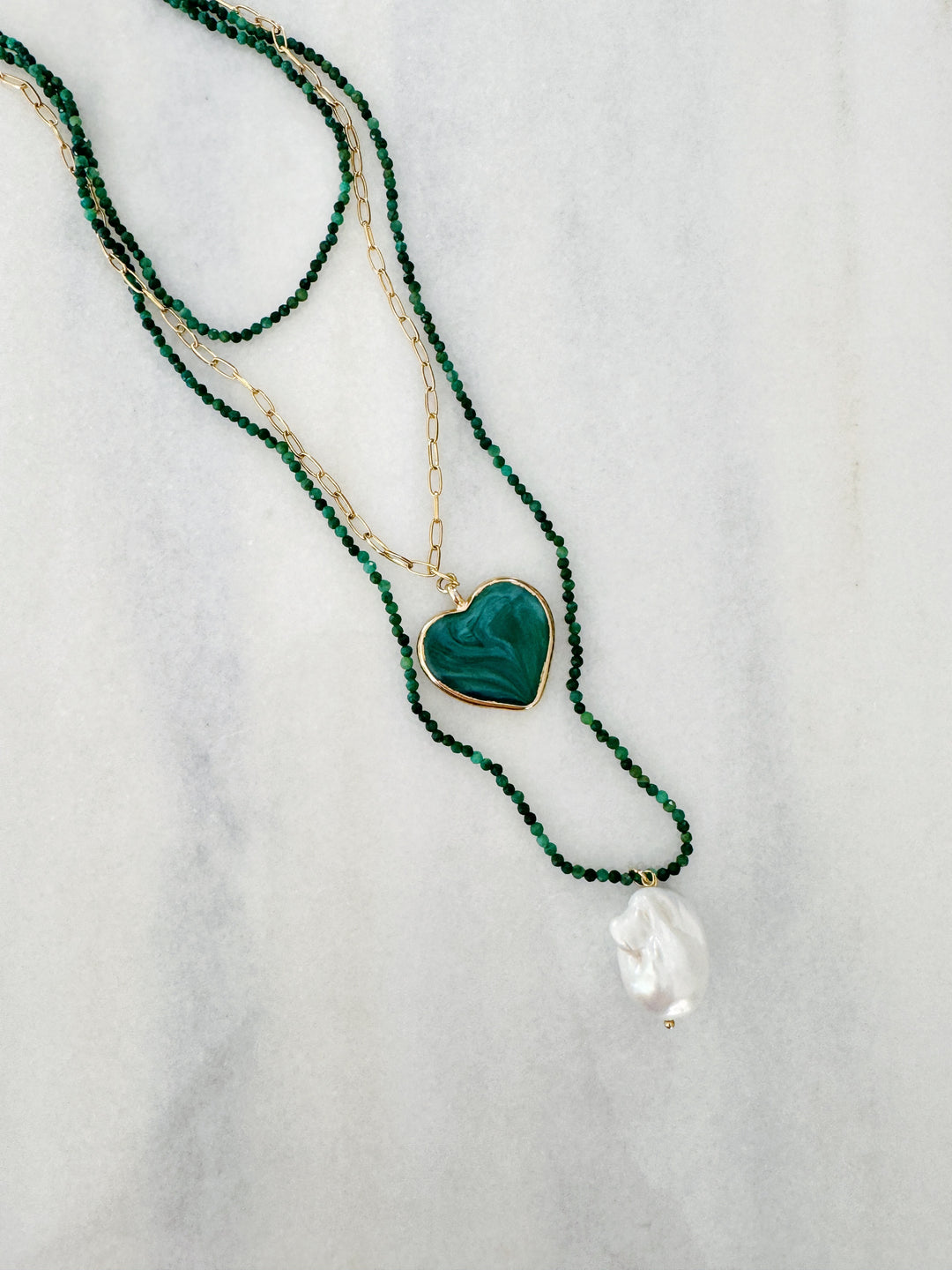 Green Jade And Baroque Pearls Long Necklace