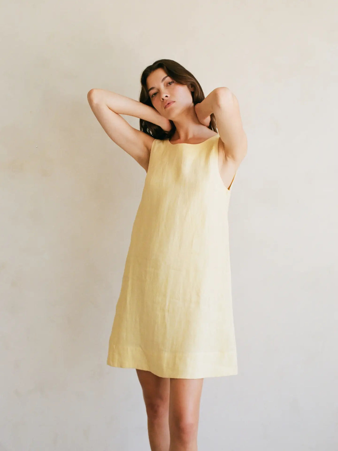 Woven Sorbet Lemon Linen Mini Dress