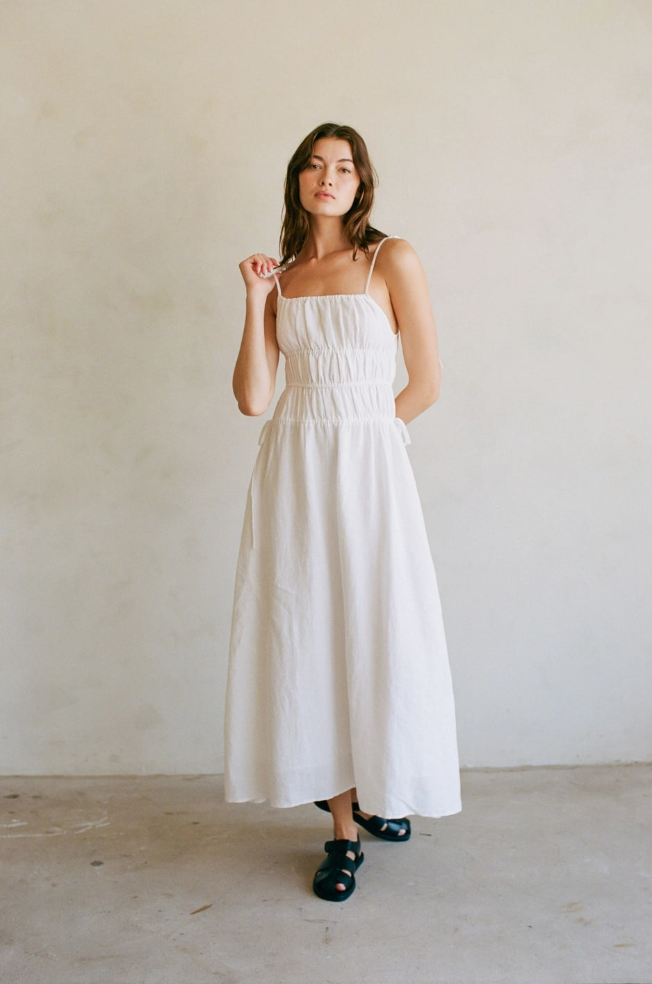 Linen Ruched Maxi Dress